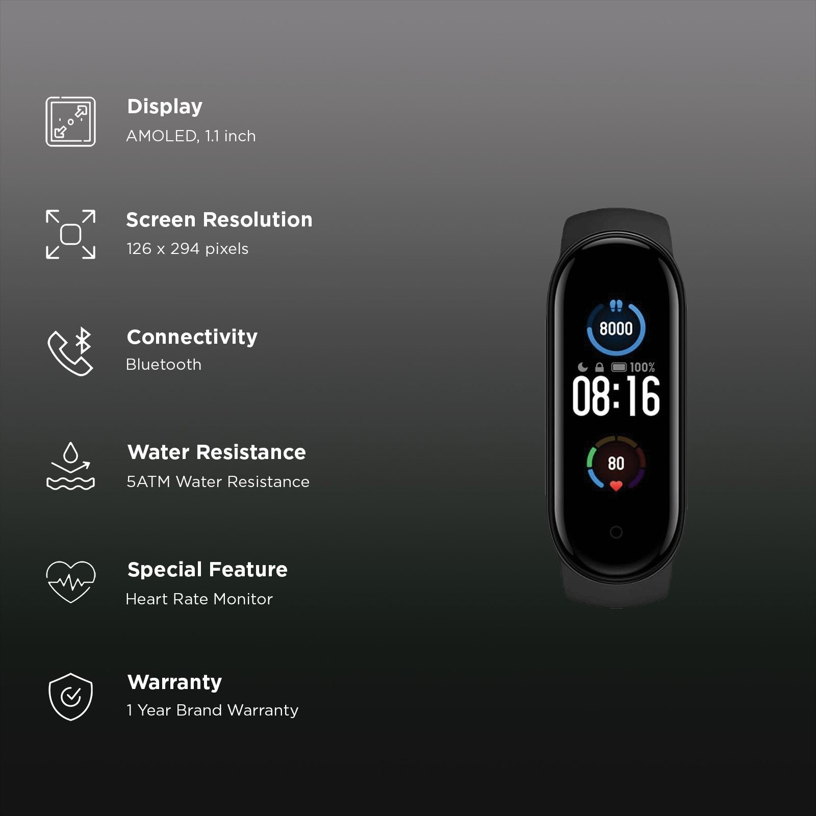 Xiaomi Mi Smart Band 5 (27.9mm) (Heart Rate Alerts, BHR4216IN, Black, Buckle)_3