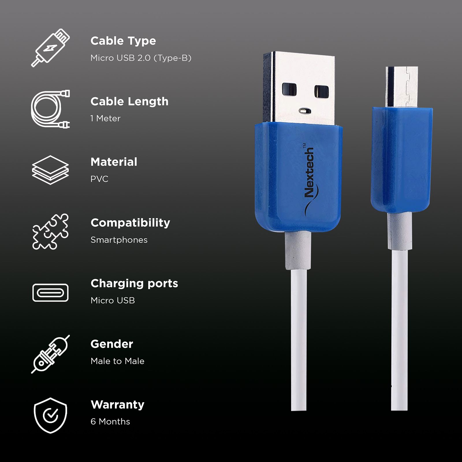 Nextech NC61 Micro USB to Micro USB 3.2 Feet (1M) Cable (Tangle Free, White)_2