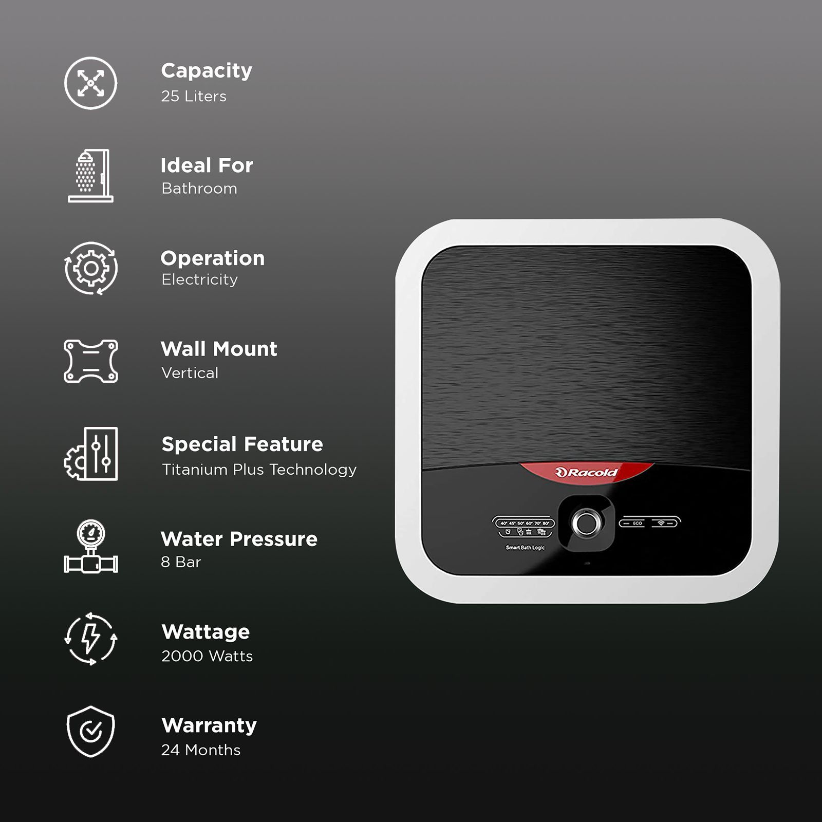 Racold Omnis Wi-Fi 25 Litres 5 Star Vertical Storage Water Geyser with Titanium Enameled Heating Element (Black/Grey) Racold Omnis Wi-Fi 25 Litres 5 Star Vertical Storage Water Geyser with Titanium Enameled Heating Element (Black/Grey)_3