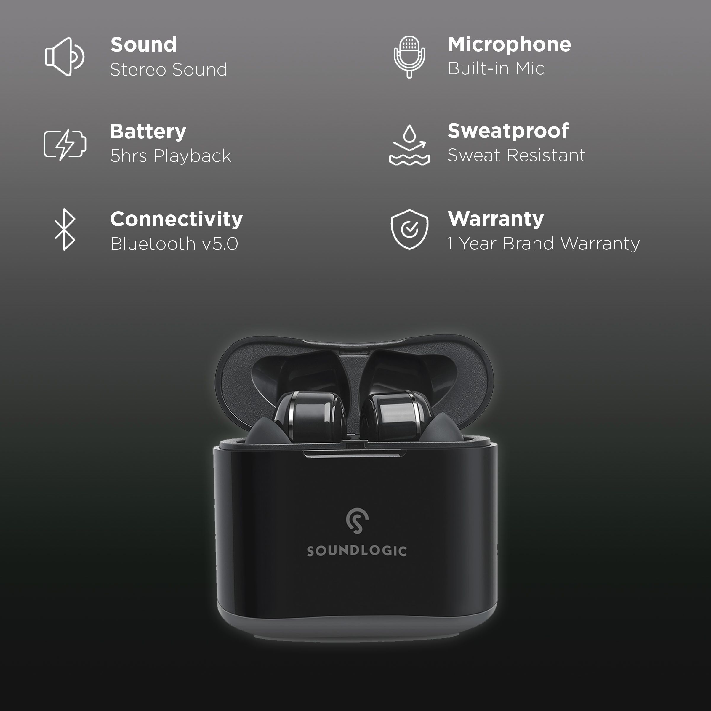 soundLOGIC True Beats Pro TWE006 TWS Earbuds (Sweat Resistant, Upto 20 Hours Playback, Black)_2