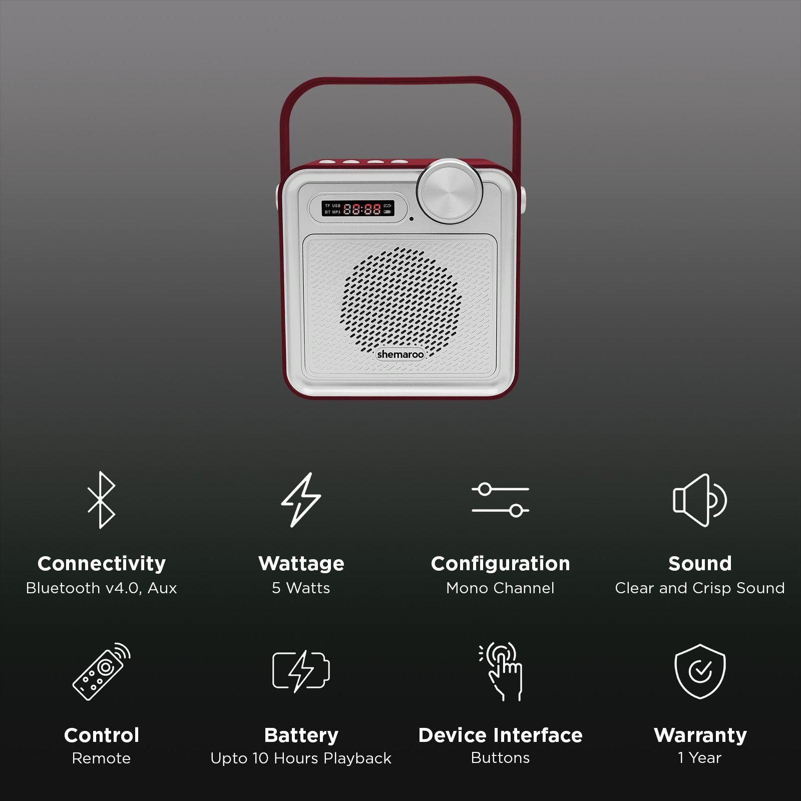 shemaroo Bhakti Maalai 5W Portable Bluetooth Speaker (1000+ Tamil Devotional Songs, Mono Channel, White & Red)_2