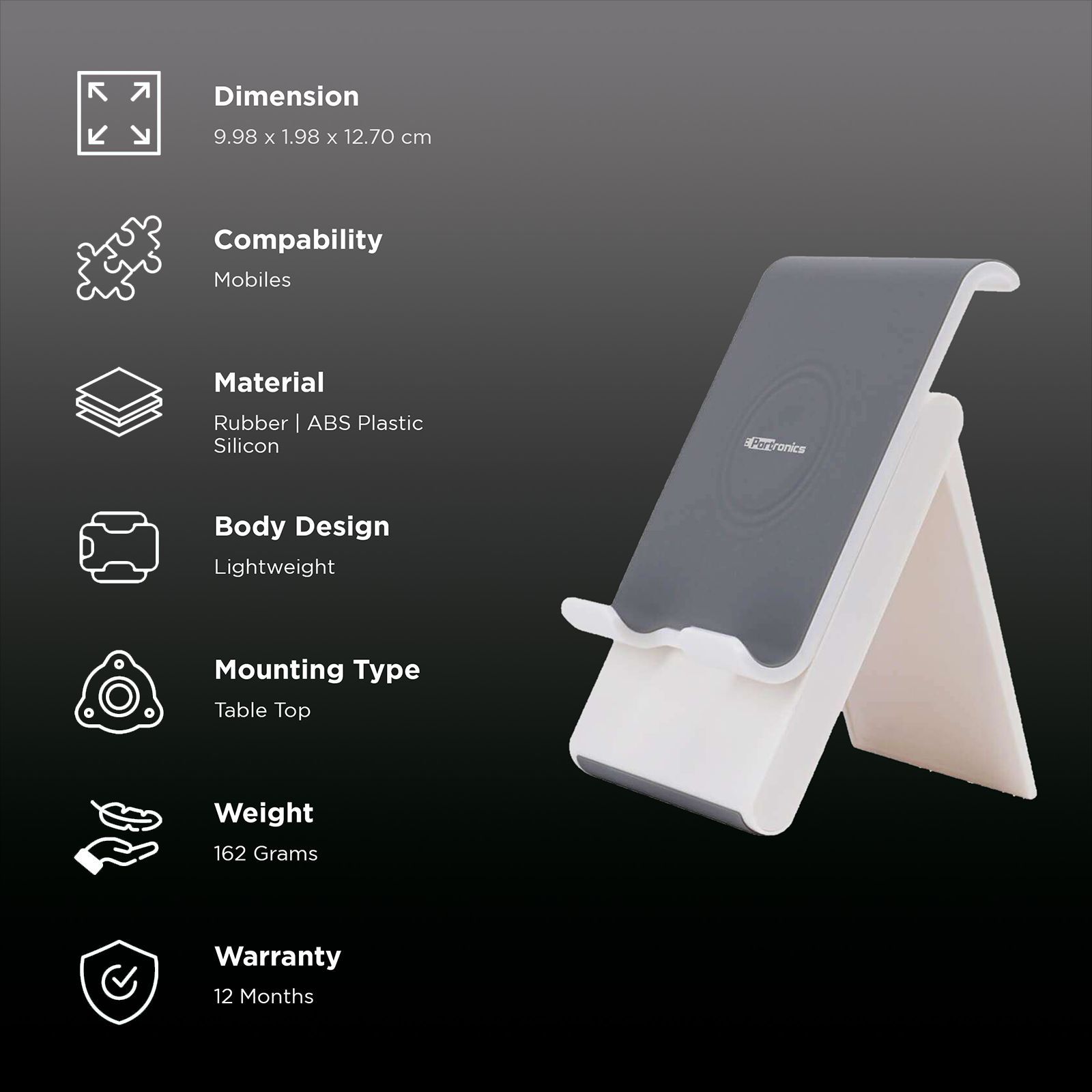 PORTRONICS Paddie Mobile Holder For Mobile & Tablet (Angle Adjustable, POR 1034, White)_3