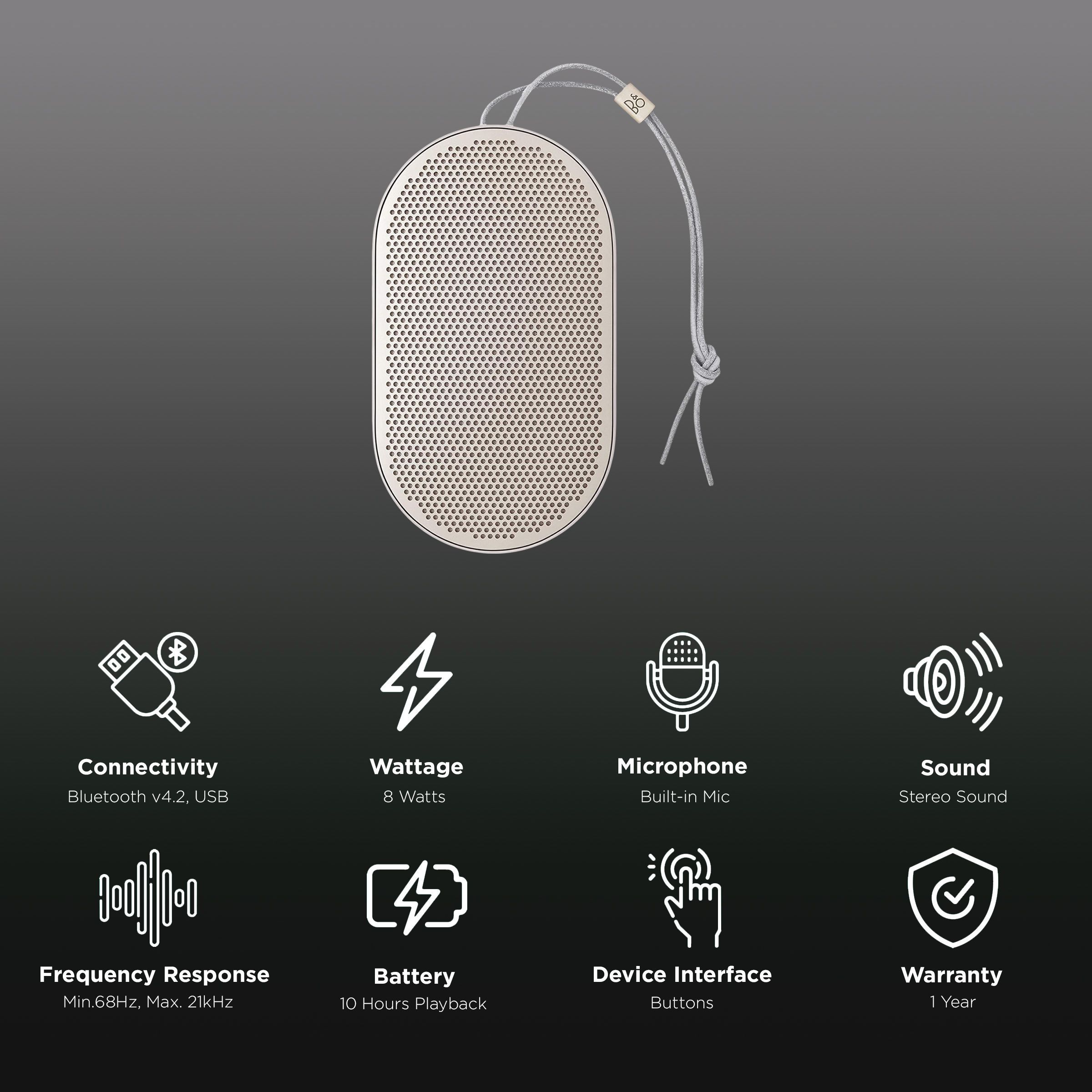Bang & Olufsen Beoplay P2 8W Portable Bluetooth Speaker (10 Hours Playtime, Sandstone)_2