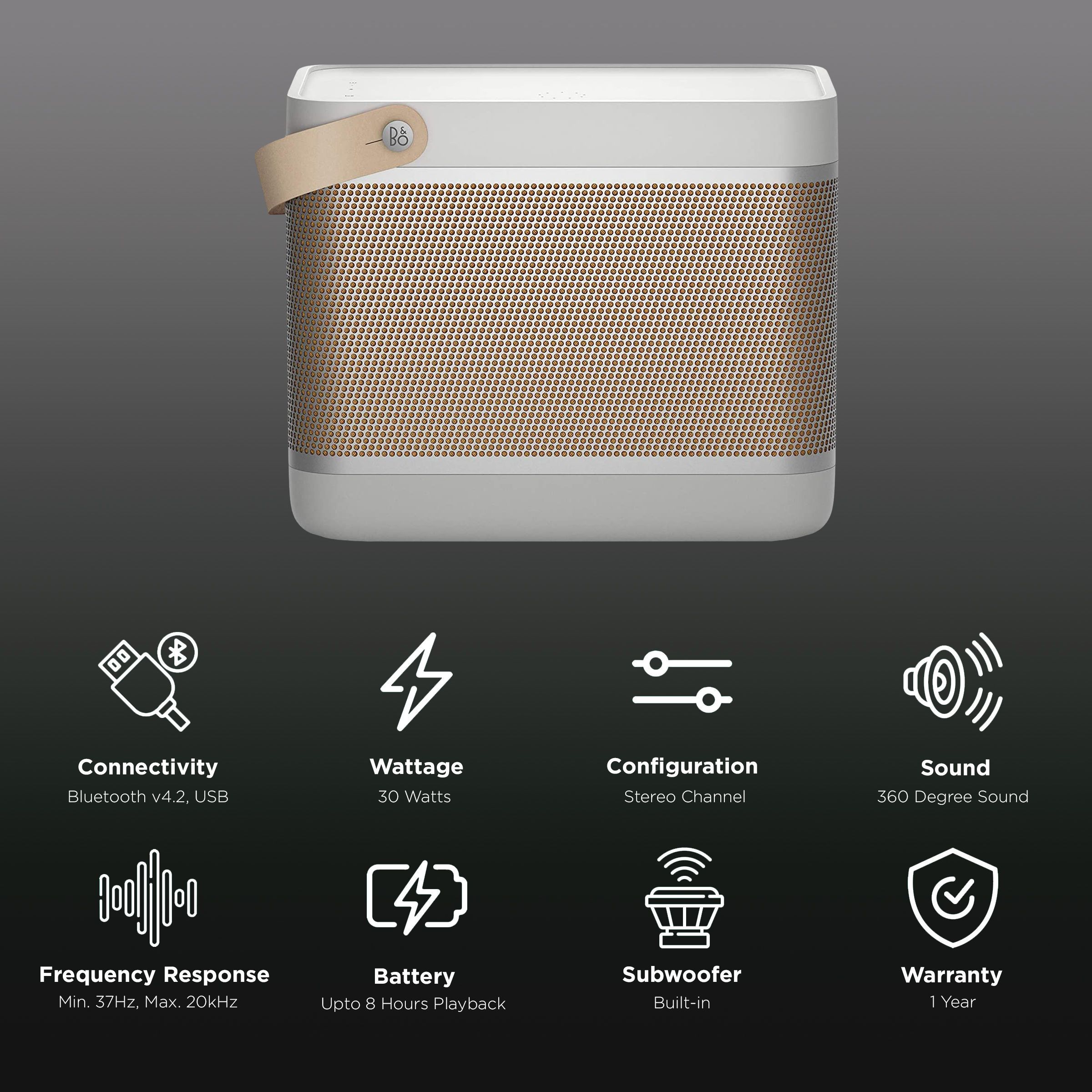 Bang & Olufsen Beolit 20 30W Portable Bluetooth Speaker (8 Hours Playtime, Grey Mist)_2