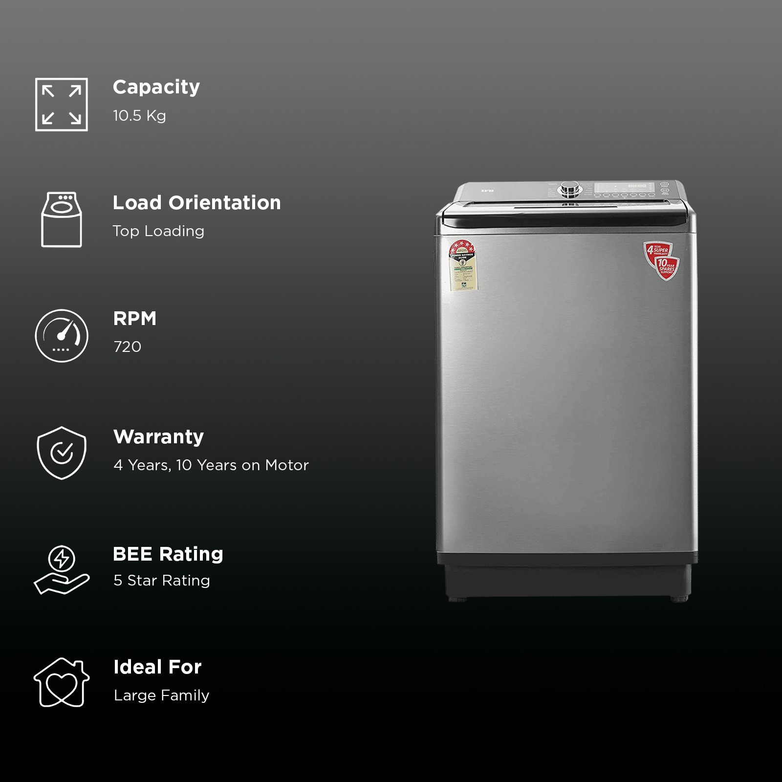 IFB 10.5 kg 5 Star Fully Automatic Top Load Washing Machine (Aqua, TL-SDIN, In-built Heater, PCM - Inox) IFB 10.5 kg 5 Star Fully Automatic Top Load Washing Machine (Aqua, TL-SDIN, In-built Heater, PCM - Inox)_2