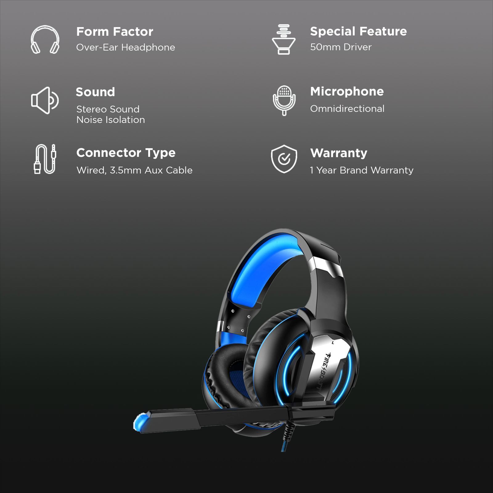 FIRE-BOLTT BGH1000 Wired Gaming Headphone with Noise Isolation (Glaring LED lights, Over Ear, Blue) FIRE-BOLTT BGH1000 Wired Gaming Headphone with Noise Isolation (Glaring LED lights, Over Ear, Blue)_3