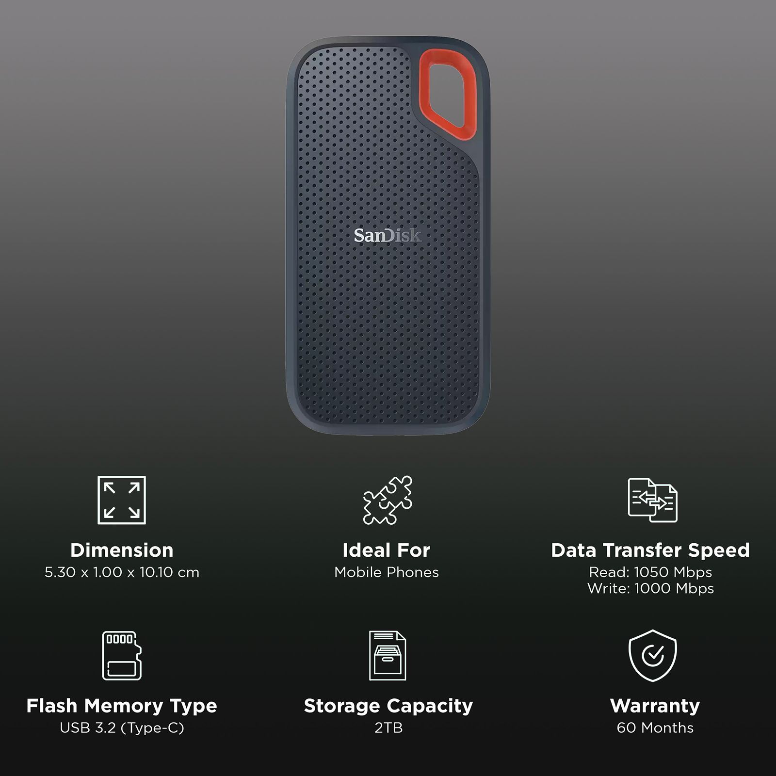 SanDisk Extreme 2TB USB Type-C (3.2) Portable Solid State Drive (IP65 Water and Dust Resistance, Black) SanDisk Extreme 2TB USB Type-C (3.2) Portable Solid State Drive (IP65 Water and Dust Resistance, Black)_3