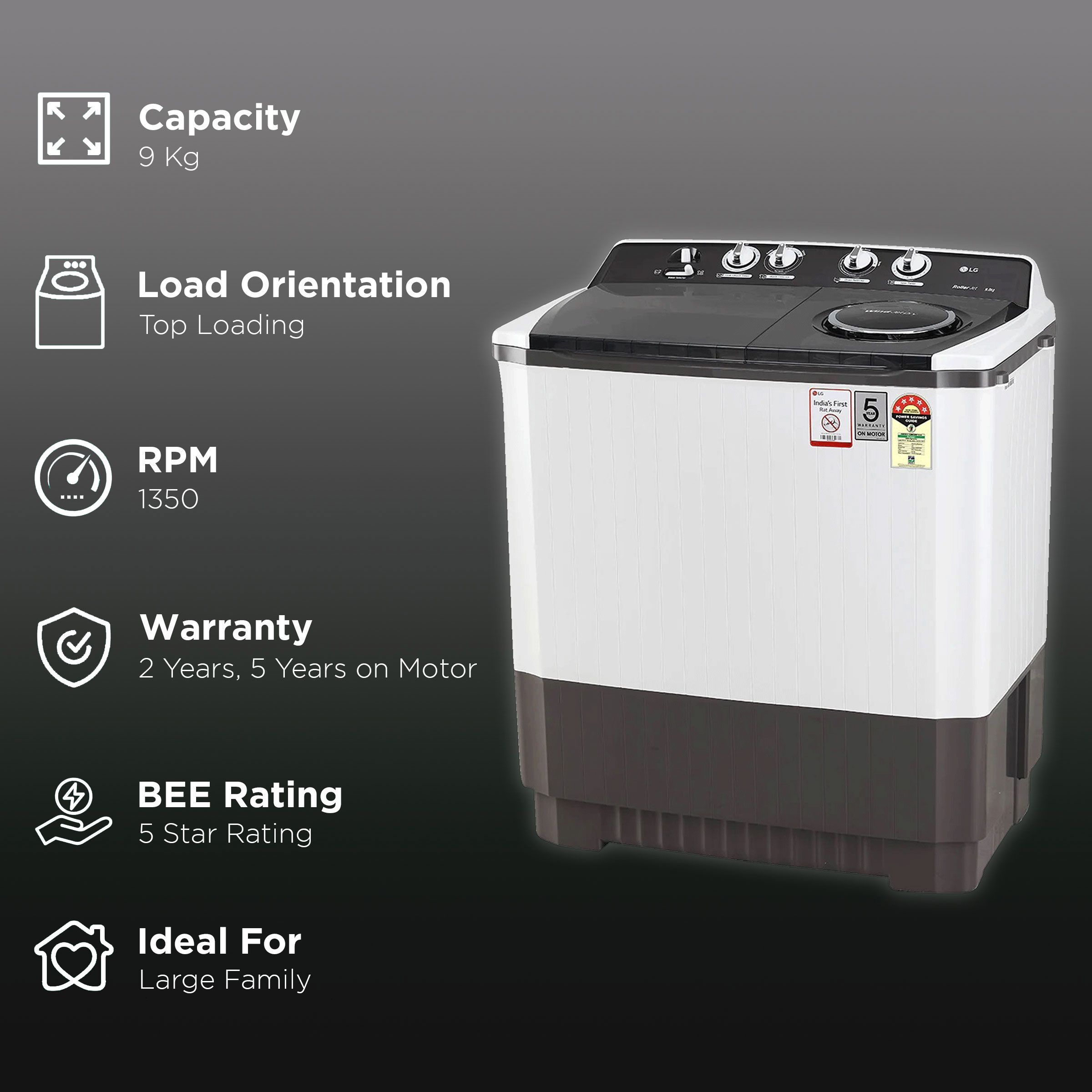 LG 9 kg 5 Star Semi Automatic Washing Machine with Lint Filter (P9041SGAZ.ADGQEIL, Grey)_2