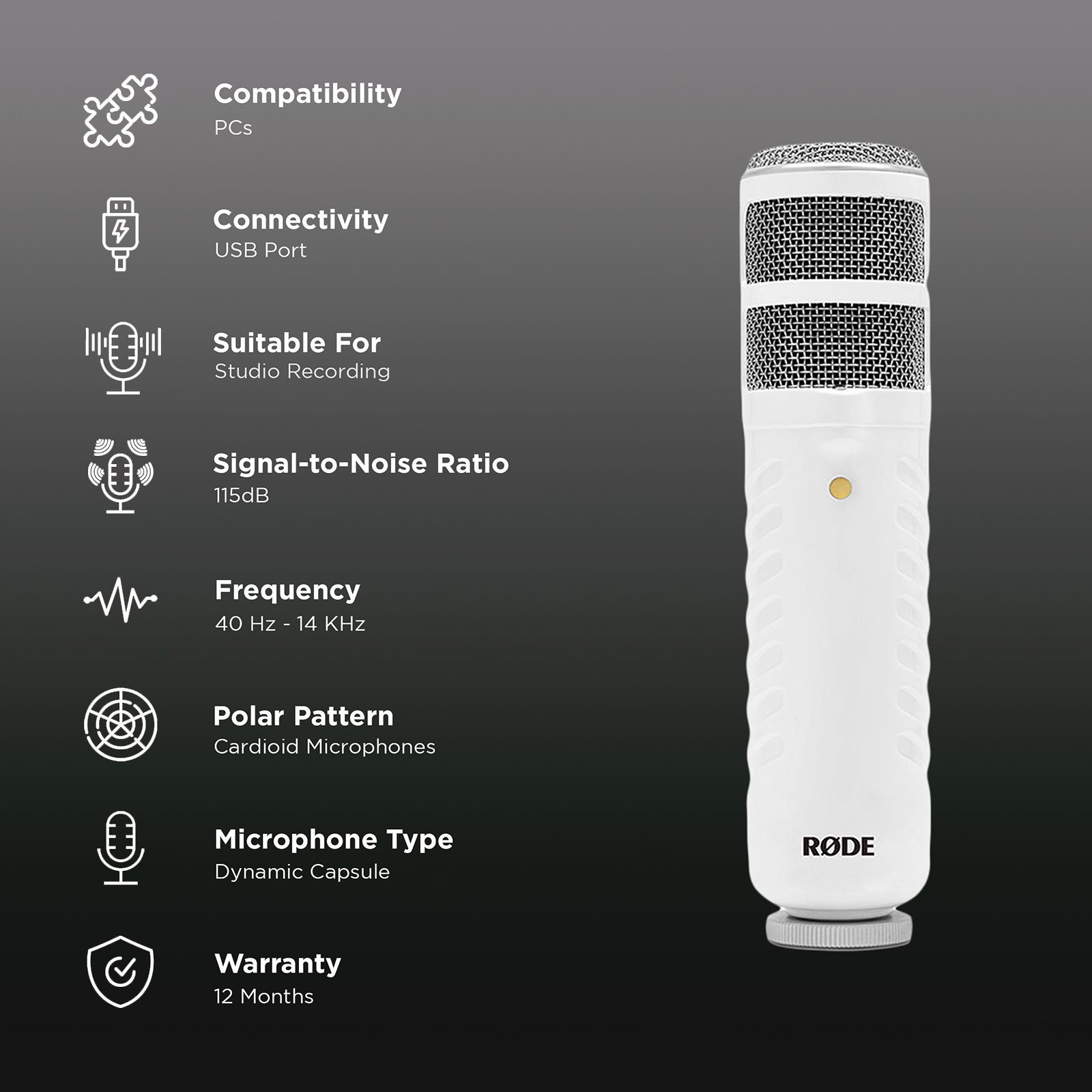 RODE Podcaster USB Wired Microphone with Broadcast Quality Audio (White & Gold)_2