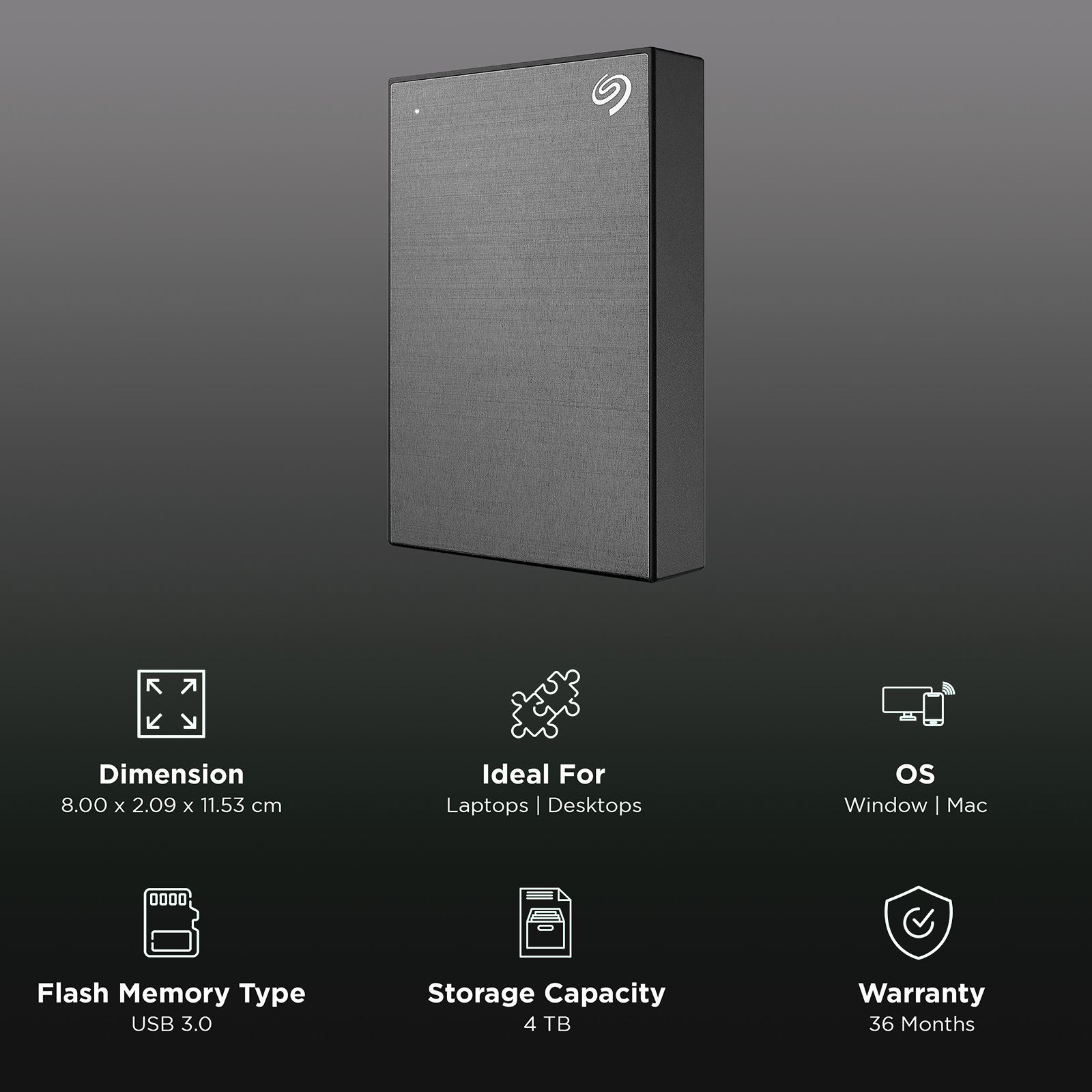 SEAGATE One Touch 4TB USB (3.0) Portable Hard Disk Drive (Rescue Data Recovery Services, Space Gray)_3