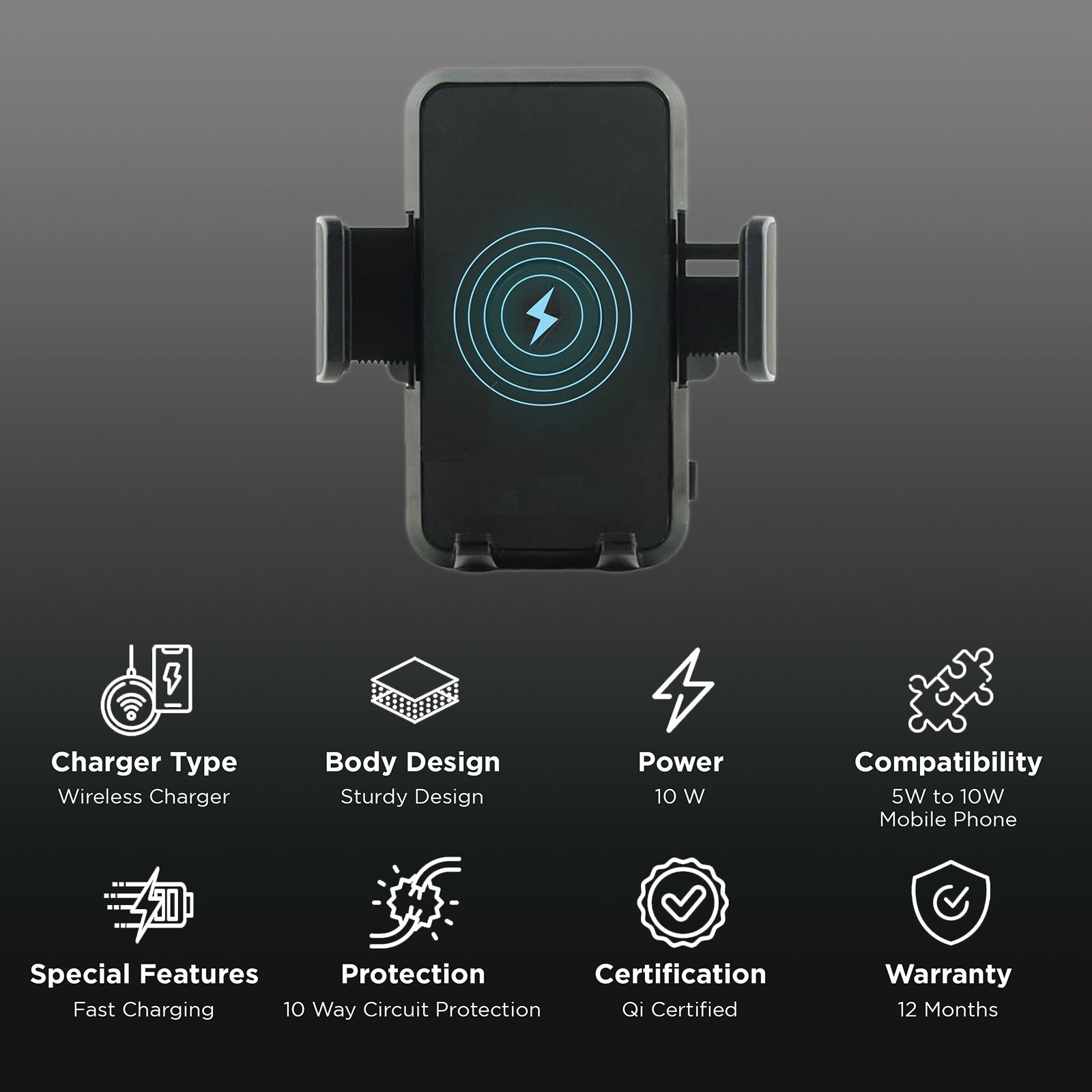 pebble Grip 10W Wireless Car Charger for Smartphones (Qi Certified, Compact Air Vent Mount, Midnight Black)_2