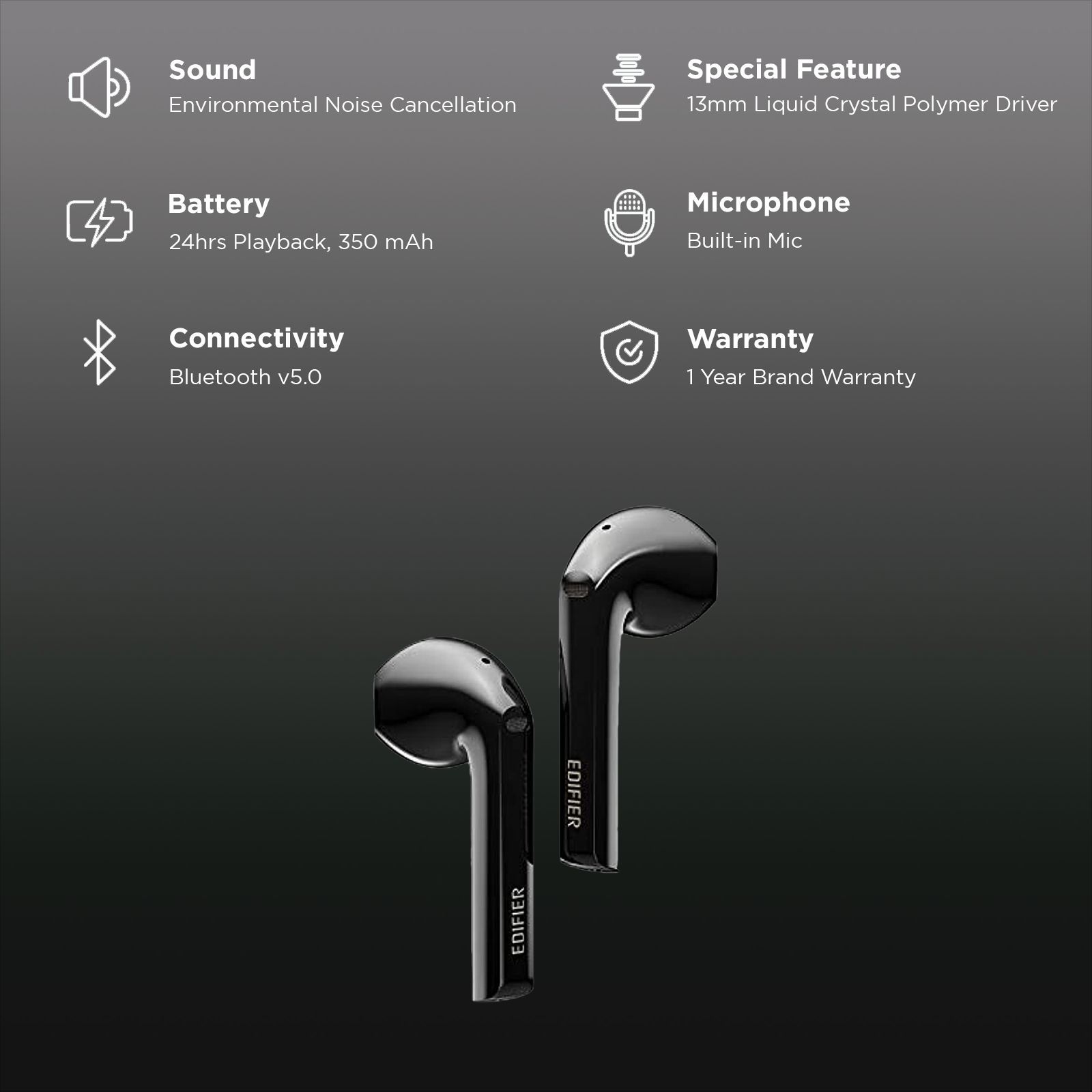 EDIFIER 200 TWS Earbuds with Environmental Noise Cancellation (IPX4 Water Resistant, Upto 18 Hours Playback, Black) EDIFIER 200 TWS Earbuds with Environmental Noise Cancellation (IPX4 Water Resistant, Upto 18 Hours Playback, Black)_3