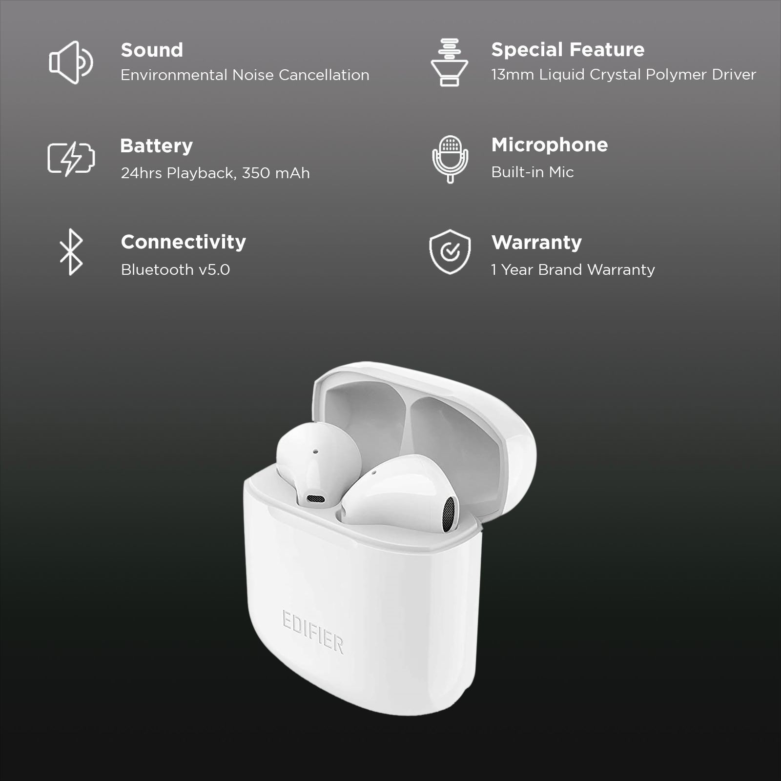 EDIFIER 200 TWS Earbuds with Environmental Noise Cancellation (IPX4 Water Resistant, Upto 18 Hours Playback, White) EDIFIER 200 TWS Earbuds with Environmental Noise Cancellation (IPX4 Water Resistant, Upto 18 Hours Playback, White)_3