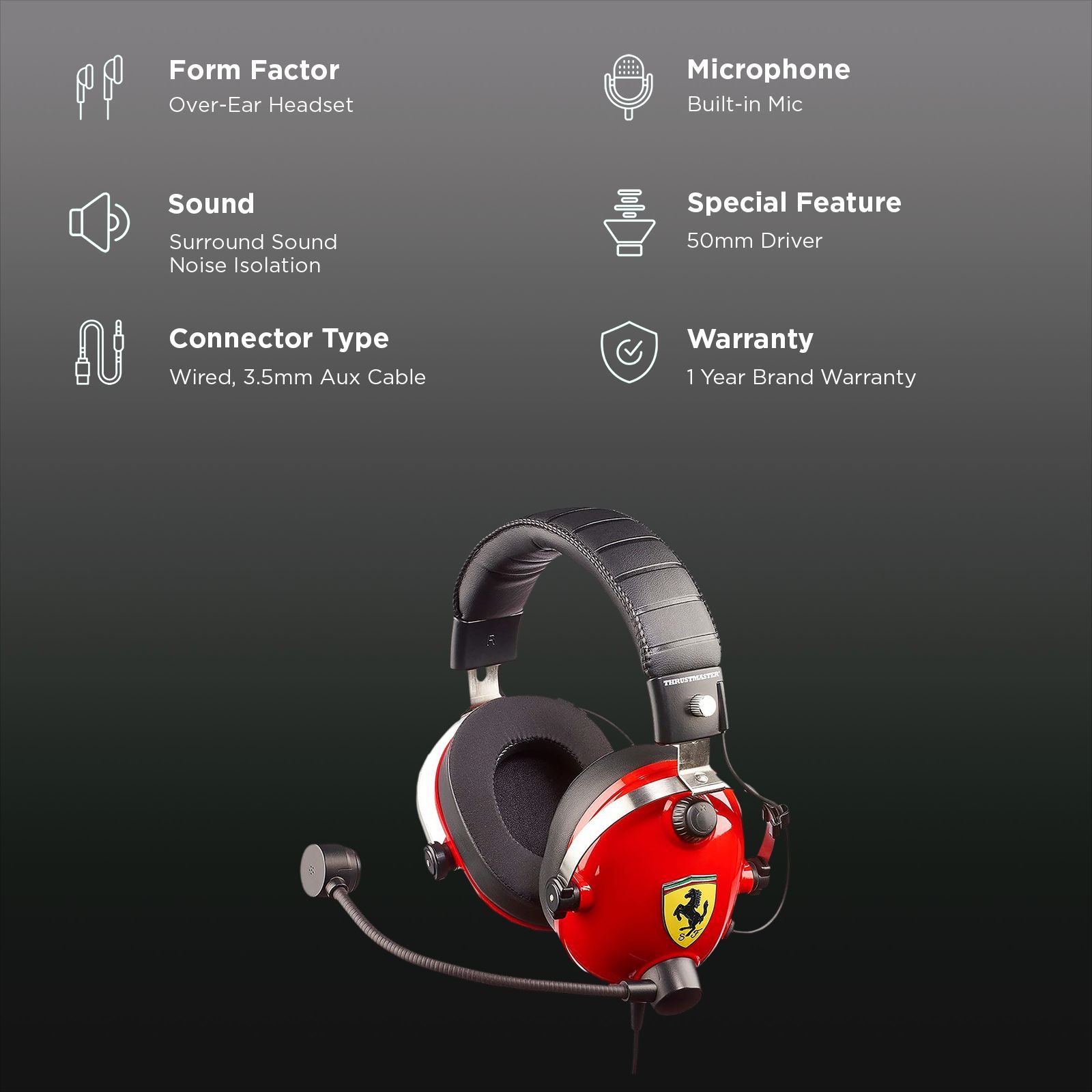 THRUSTMASTER T-RACING SCUDERIA 4060105 Wired Headset with Mic (Over Ear, Red & Black)_2