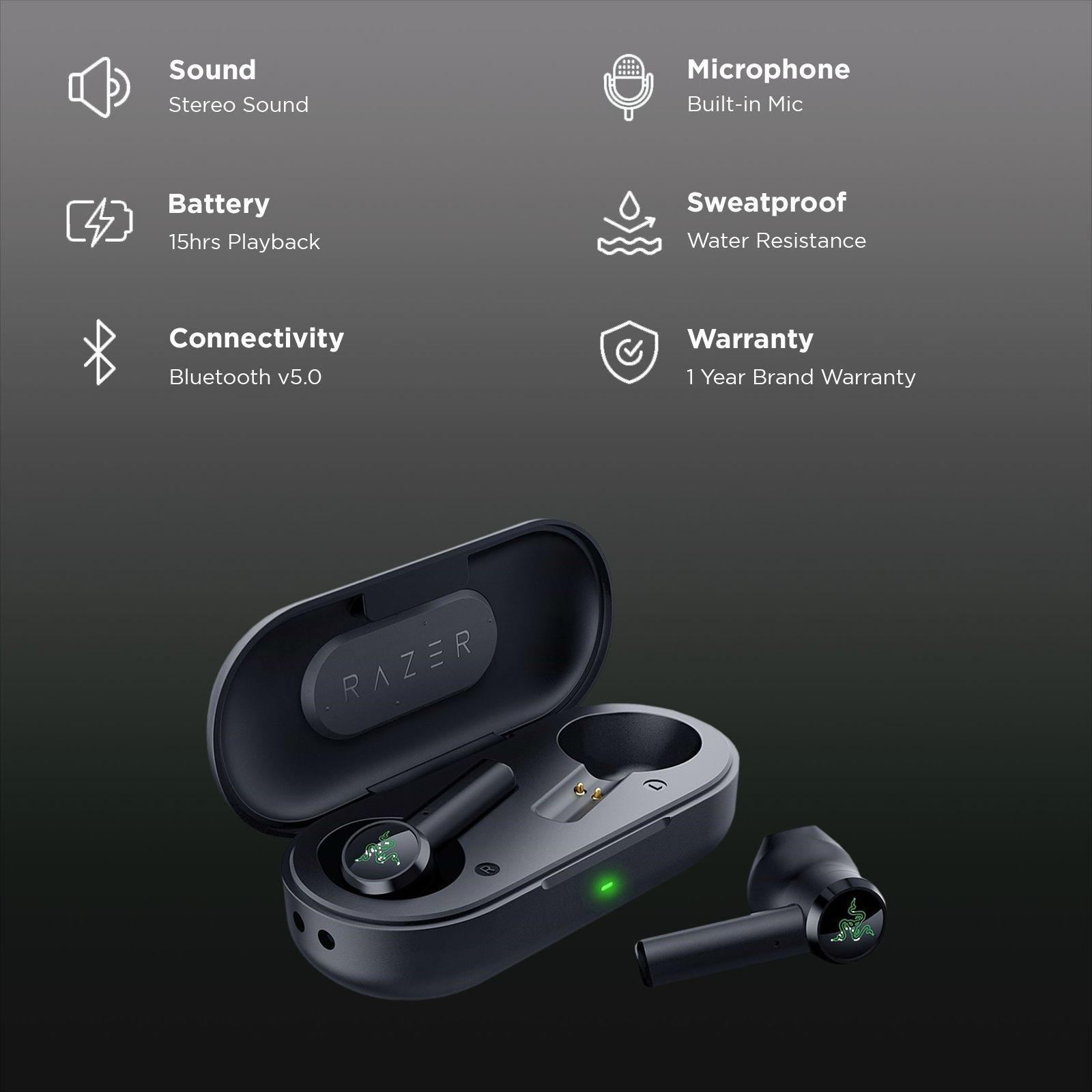 RAZER Hammerhead RZ12-02970100-R3A1 TWS Earbuds (Water Resistant, Ultra-Low Latency, Matte Black)_2