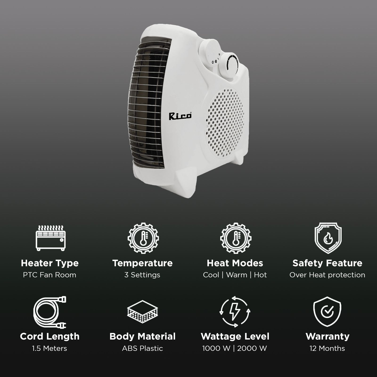 Rico RH1502 2000W Fan Room Heater with Automatic Warmth Control (Fast Heating Technology Rico RH1502 2000W Fan Room Heater with Automatic Warmth Control (Fast Heating Technology_3