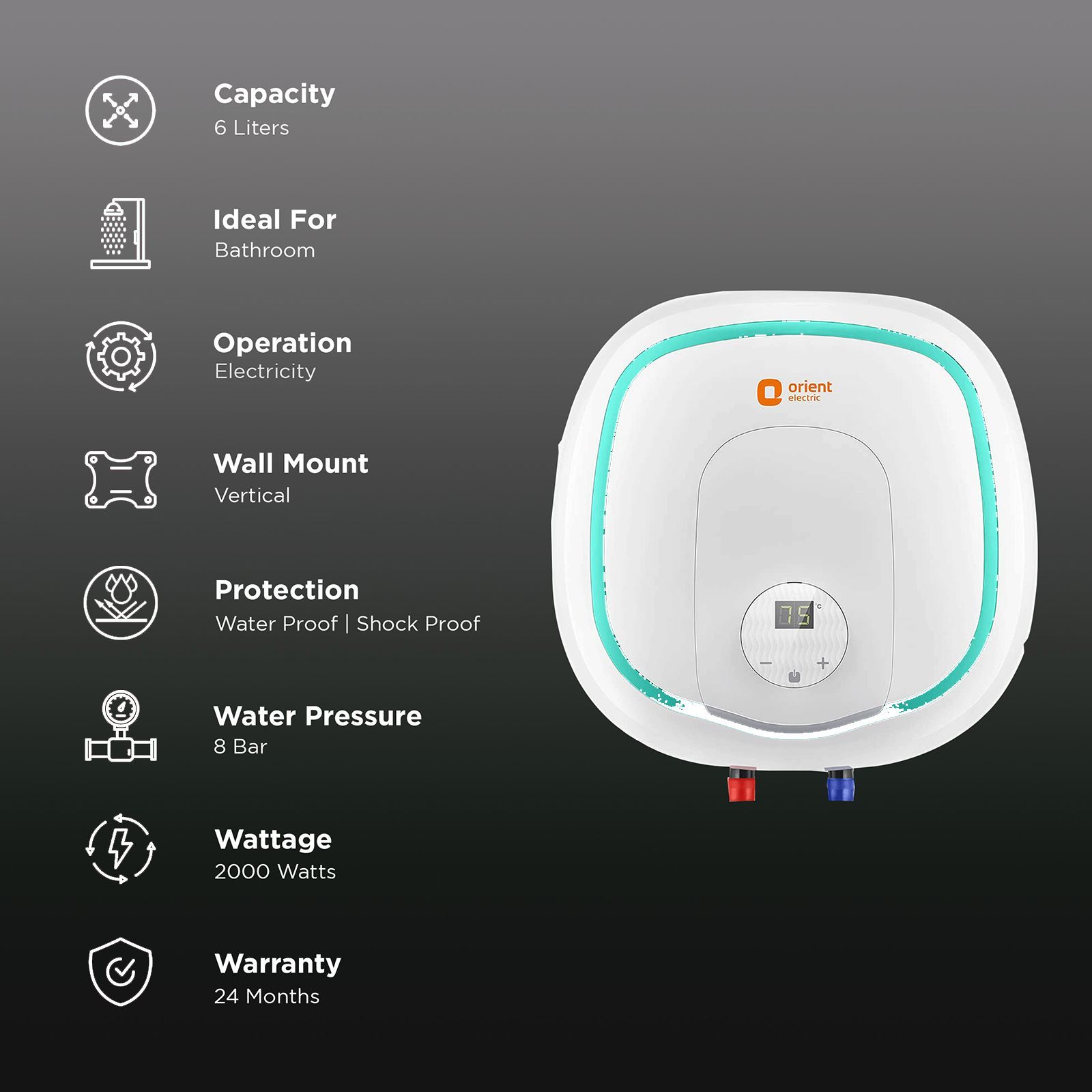 Orient Aquator 6 Litres 5 Star Vertical Storage Water Geyser with Copper Heating Element (White)_3