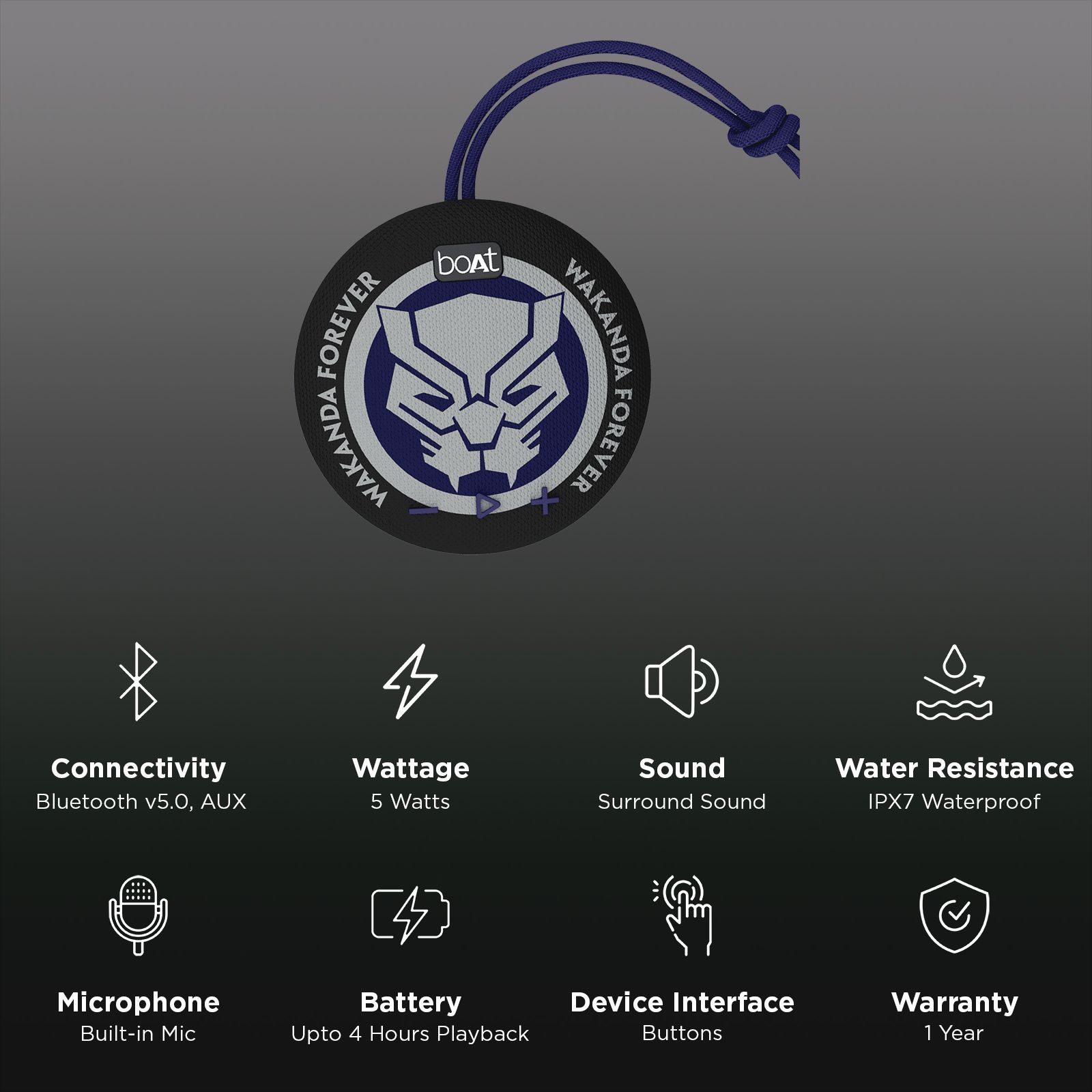 boAt Marvel Stone 190 5 Watts Portable Bluetooth Speaker (IPX7 Waterproof, 52mm Full Range Driver, King's Black)_3