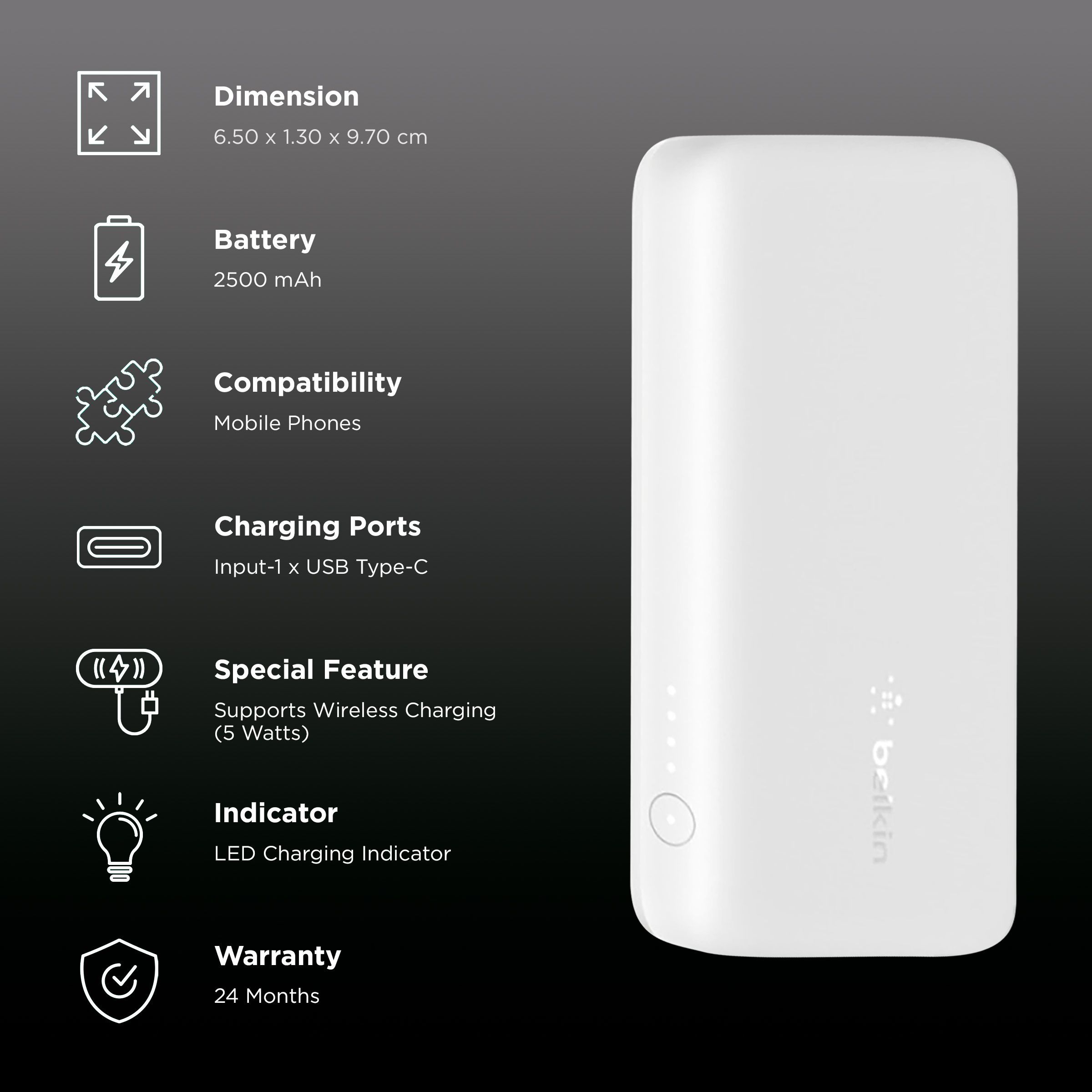 belkin BoostCharge 2500 mAh 5W Power Bank (1 Type C Port, Compatible with MagSafe, White)_3