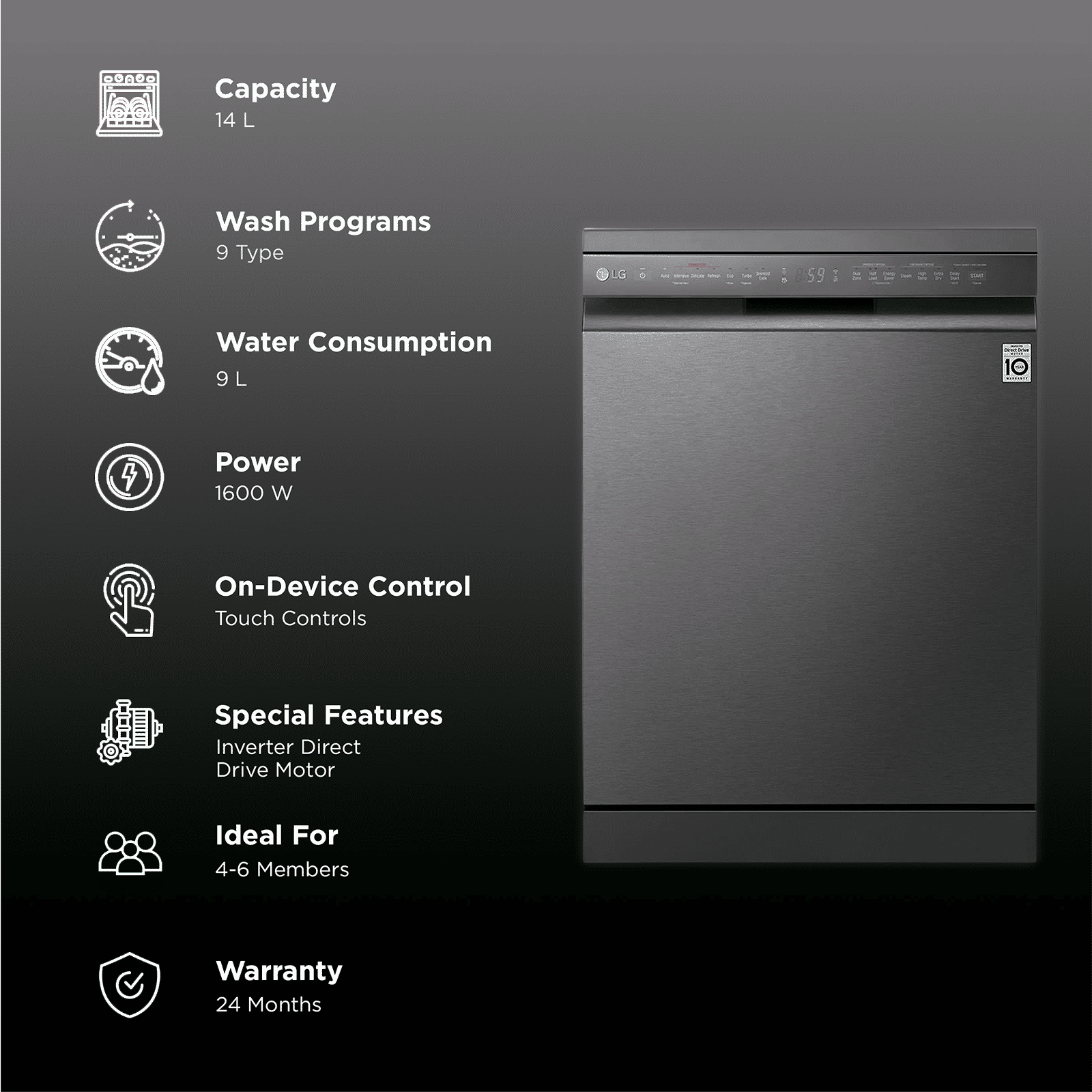 LG DFB424FM 14 Place Settings Free Standing Dishwasher with Inverter Direct Drive (Matt Black) LG DFB424FM 14 Place Settings Free Standing Dishwasher with Inverter Direct Drive (Matt Black)_3