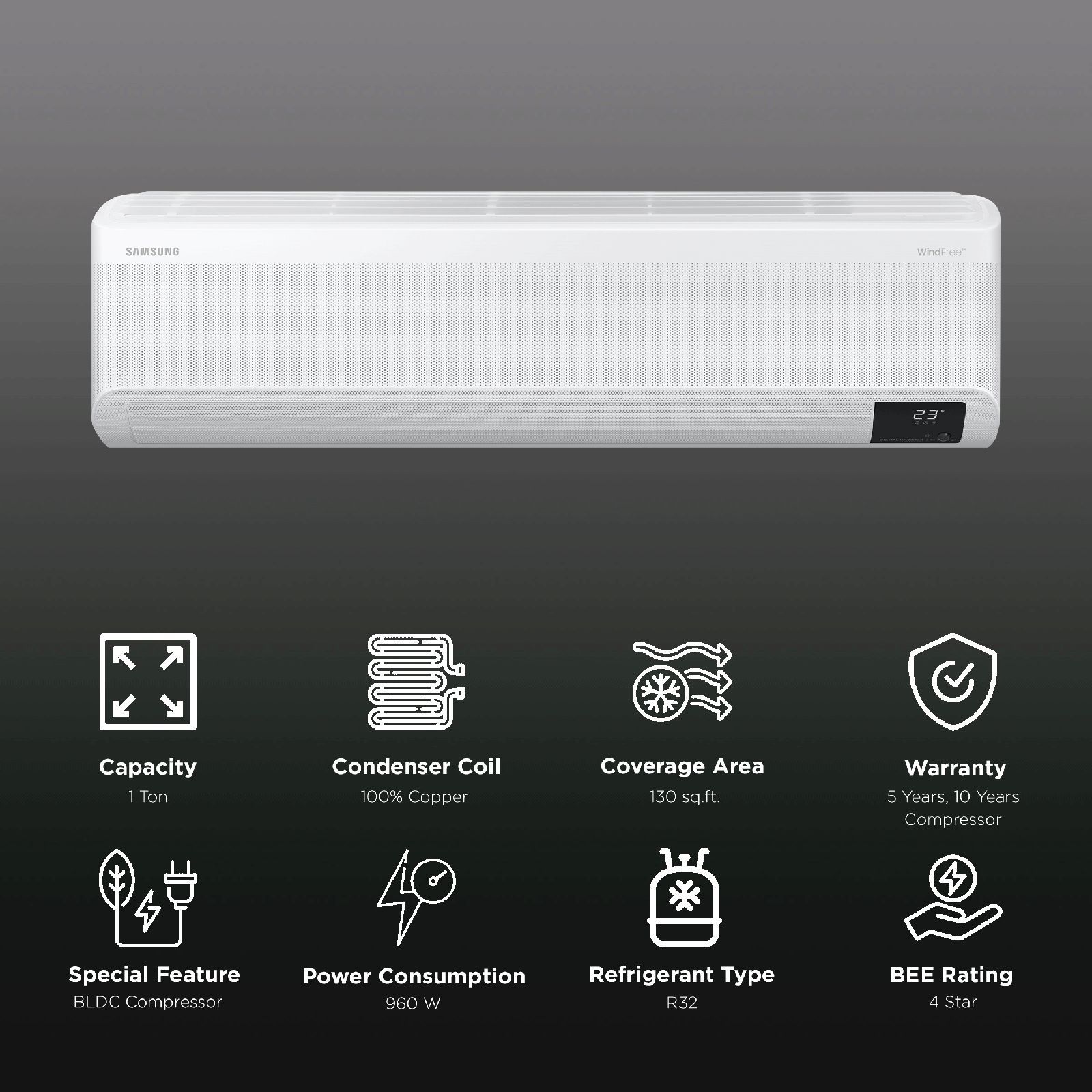 SAMSUNG Geo 5 in 1 Convertible 1 Ton 4 Star Inverter Split Smart AC (Copper Condenser, AR12BY4ANWK)_2