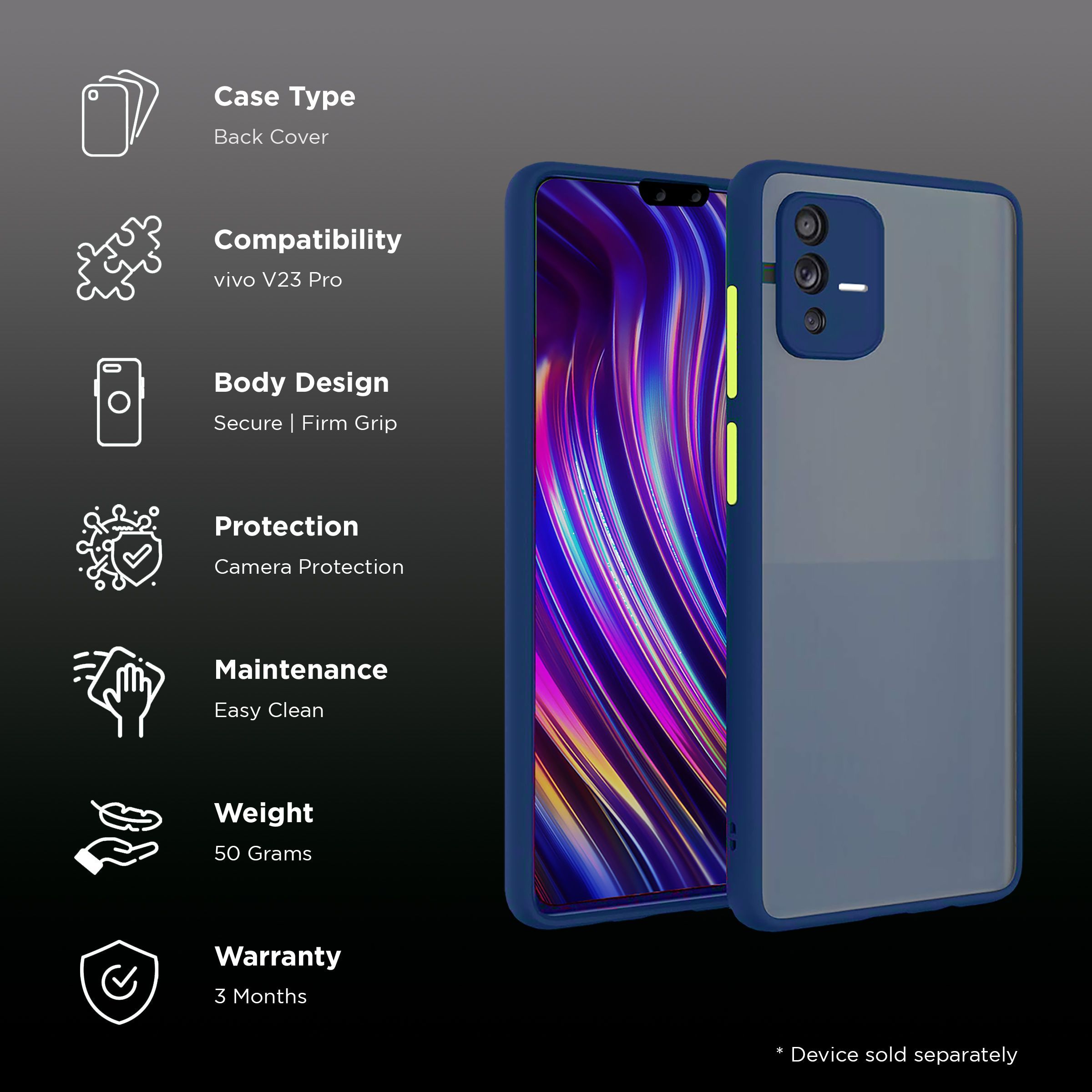Arrow Duplex Back Cover for vivo V23 Pro (Anti Scratch Design, Blue)_2