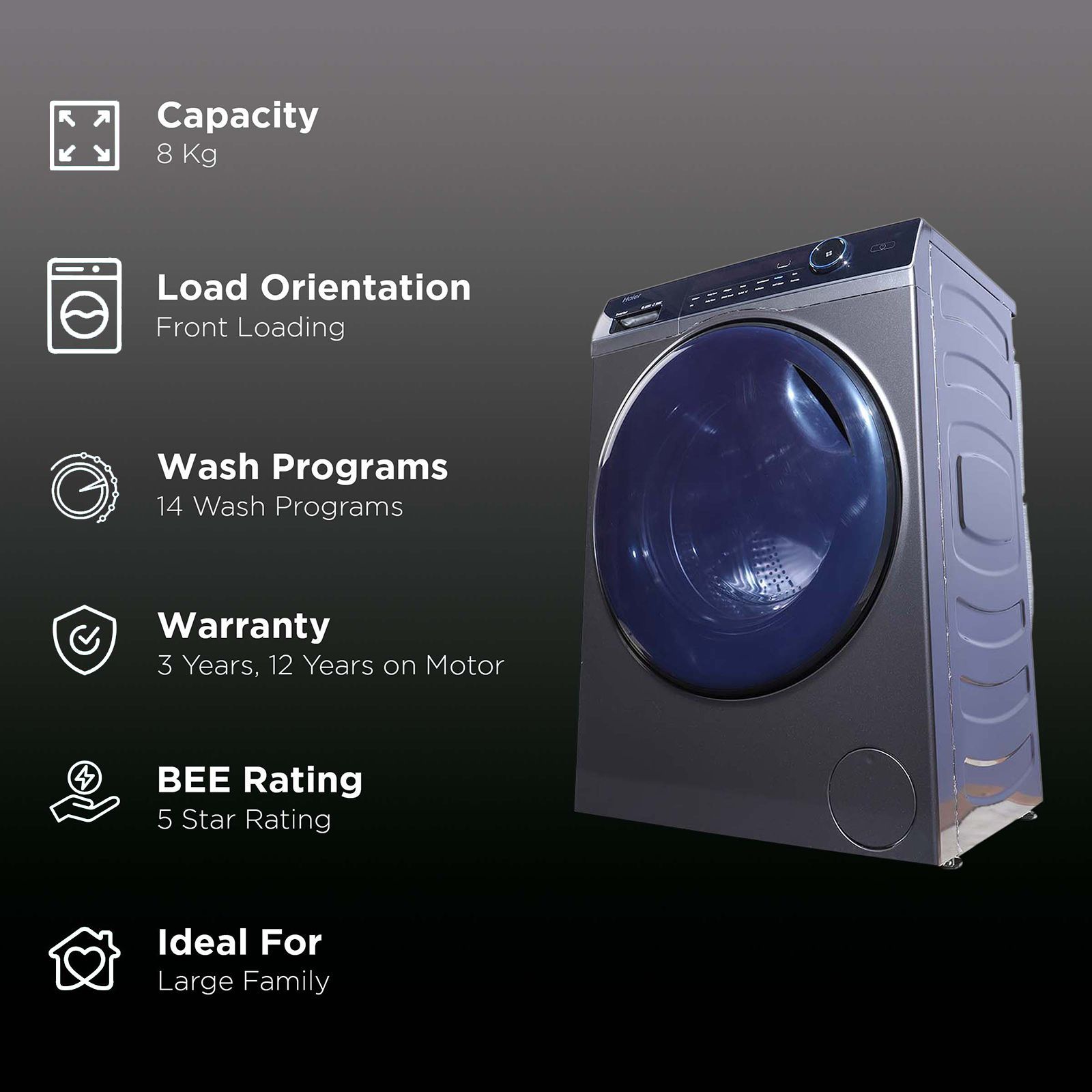 Haier 8 kg 5 Star Inverter Fully Automatic Front Load Washing Machine (HW80-IM14979CS8U1, Wi-Fi Support, Jade Silver)_2