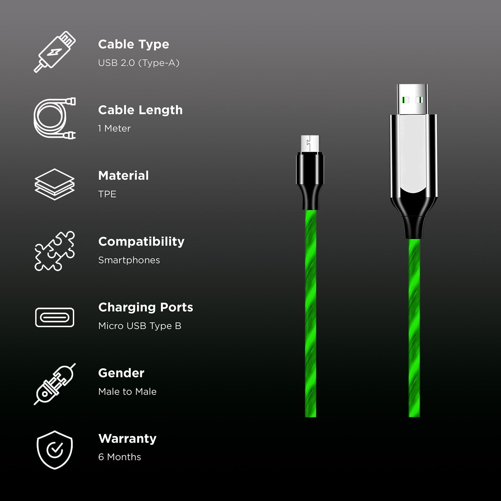 Macmerise Illume Type A to Micro USB 3.3 Feet (1M) Cable (LED Light Flow, Green)_2