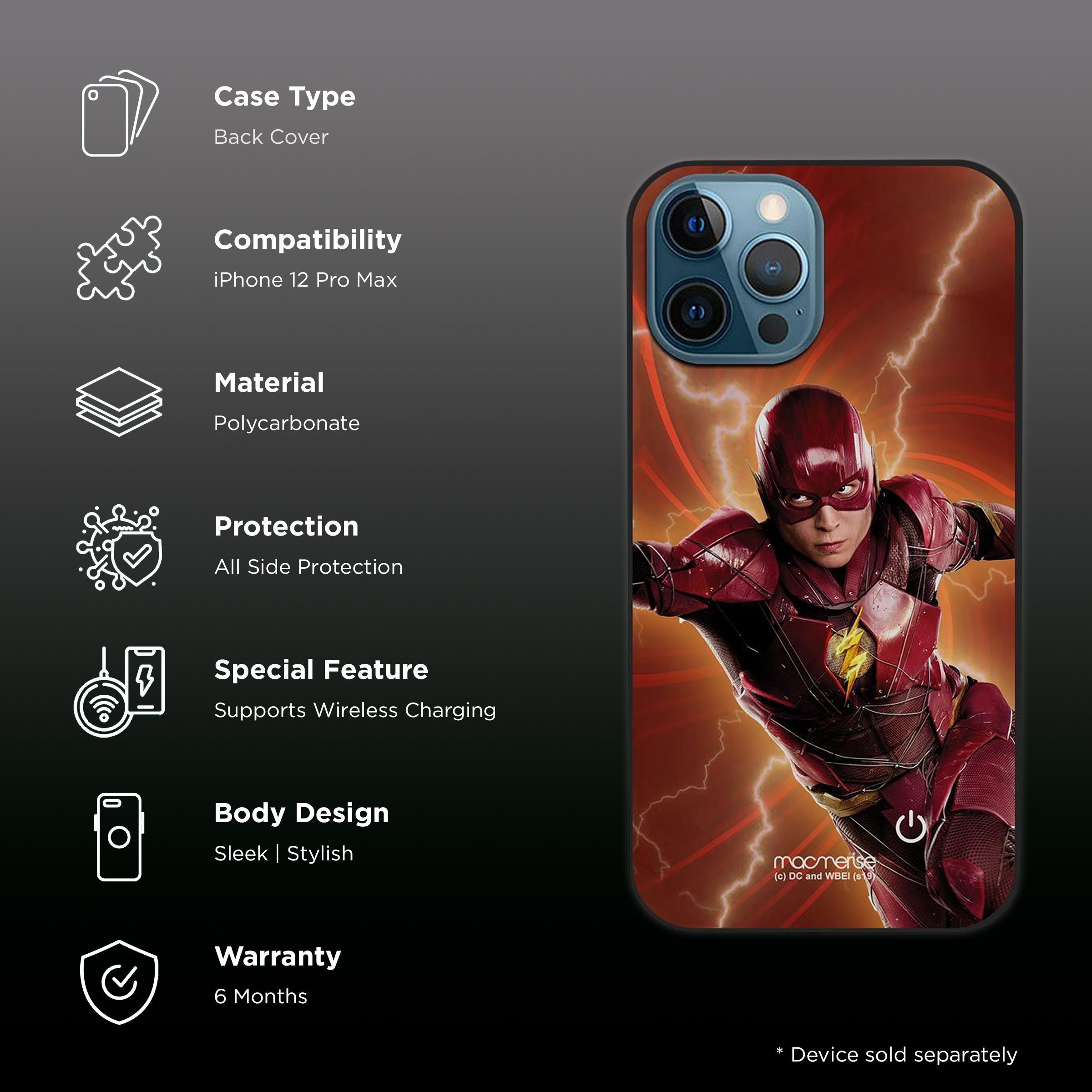 Macmerise Lightspeed Flash Hard Polycarbonate Back Cover for Apple iPhone 12 Pro Max (Supports Wireless Charging, Multi Color)_2