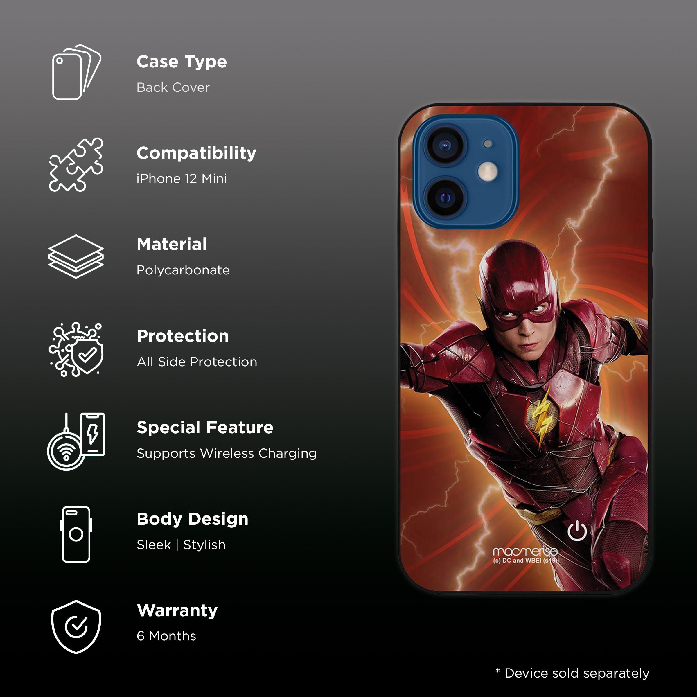 Macmerise Lightspeed Flash Hard Polycarbonate Back Cover for Apple iPhone 12 Mini (Supports Wireless Charging, Multi Color)_2