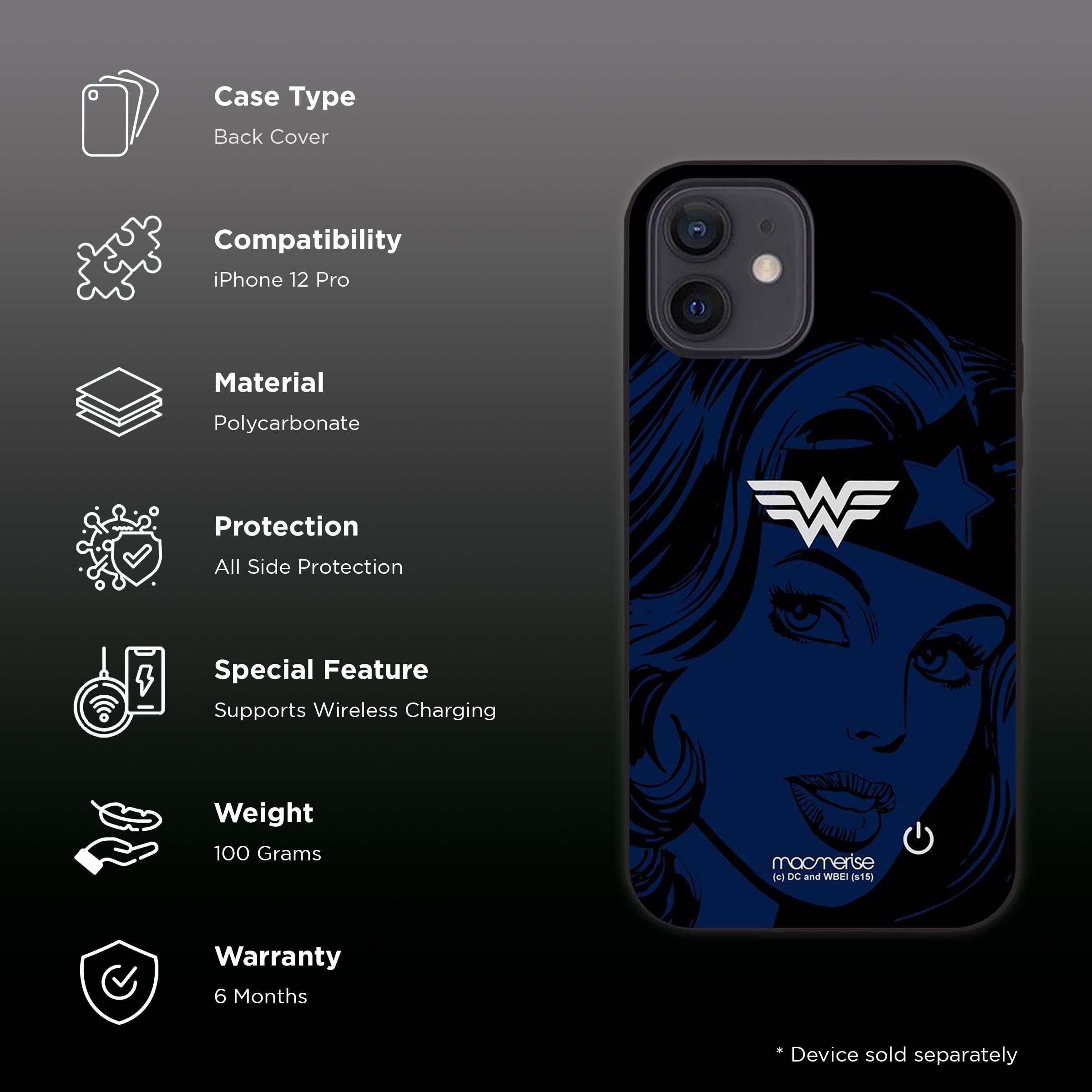 Macmerise Silhouette Wonder Woman Hard Polycarbonate Back Cover for Apple iPhone 12 Pro (Supports Wireless Charging, Multi Color)_2
