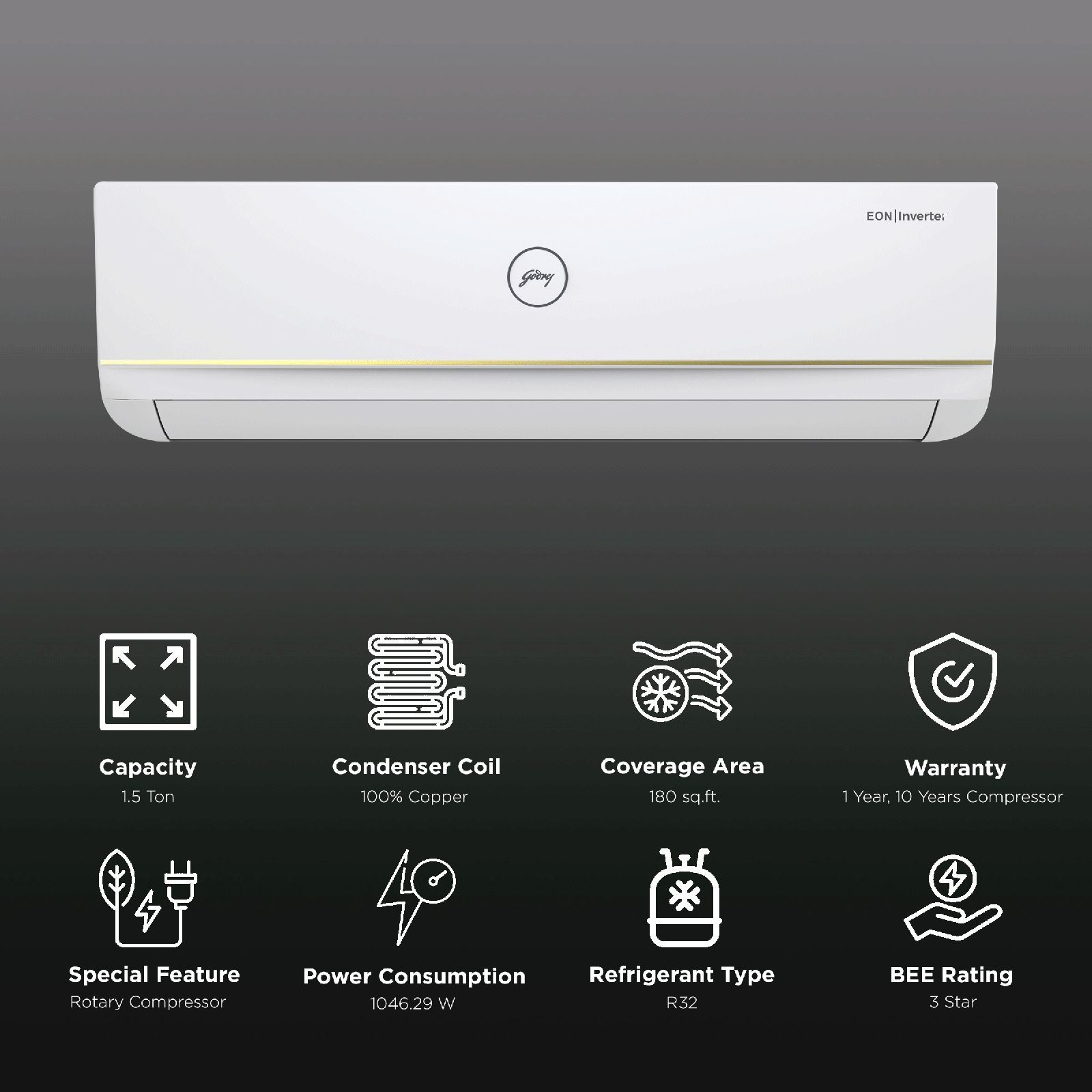 Godrej 5 in 1 Convertible 1.5 Ton 3 Star Inverter Split AC with Active Carbon Filter (Copper Condenser, GIC 18TTC3 GVA)_2
