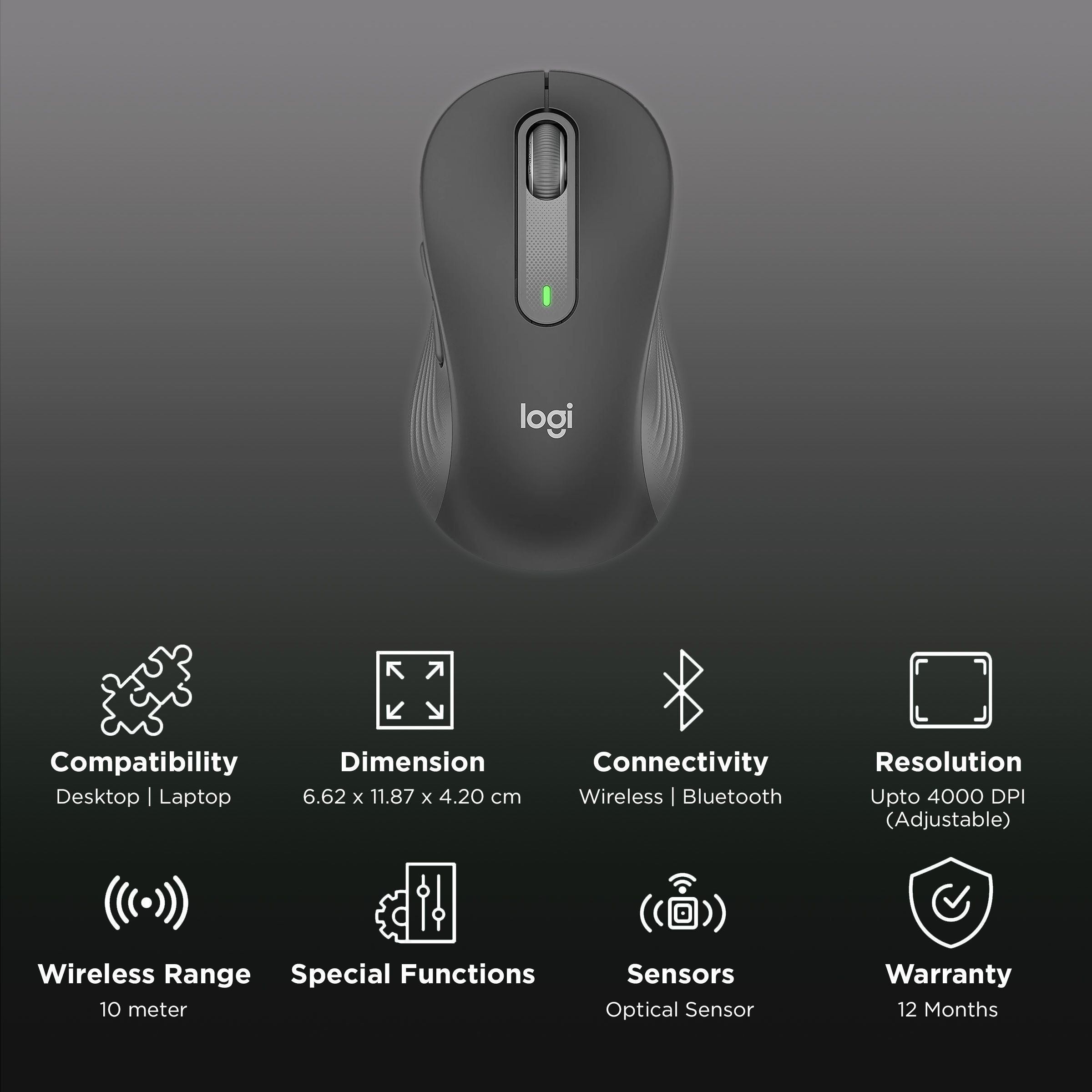 logitech Signature M650 L Wireless Optical Performance Mouse with Customizable Buttons (4000 DPI Adjustable, Multi Device Connectivity, Graphite) logitech Signature M650 L Wireless Optical Performance Mouse with Customizable Buttons (4000 DPI Adjustable, Multi Device Connectivity, Graphite)_2