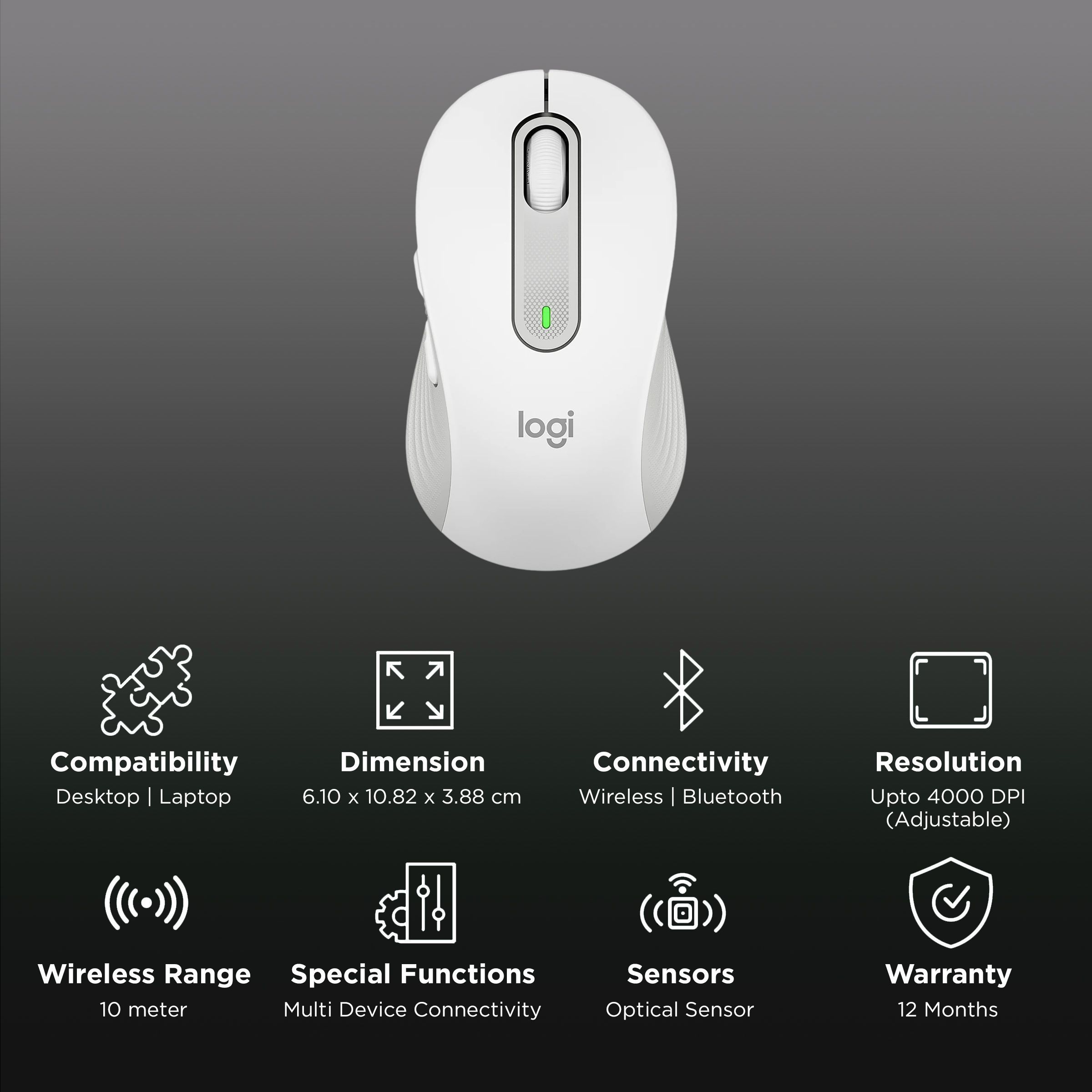 logitech Signature M650 Wireless Optical Performance Mouse with Customizable Buttons (4000 DPI Adjustable, Multi Device Connectivity, Off White)_2