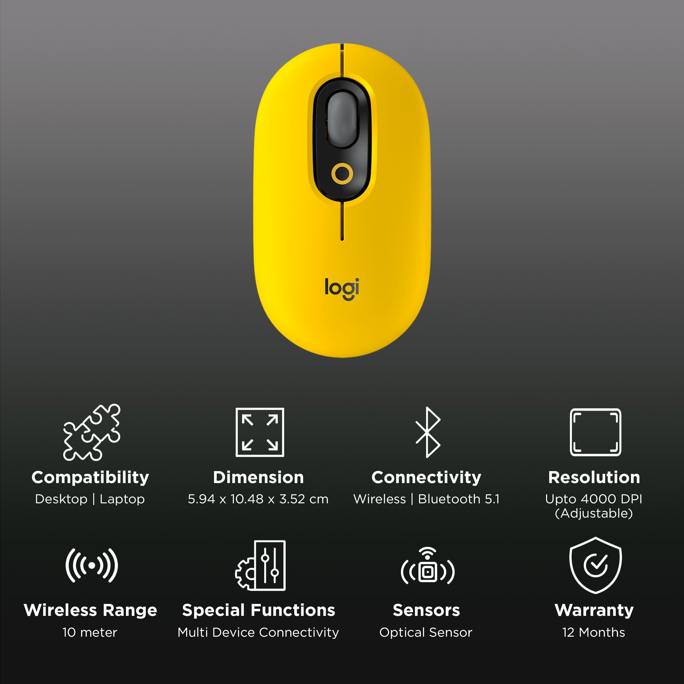 logitech POP Wireless Optical Performance Mouse with Silent Click Buttons (4000 DPI Adjustable, Multi Device Connectivity, Blast)_2