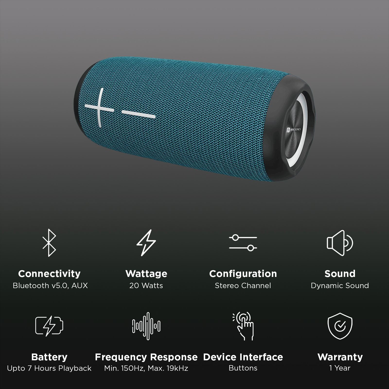 PORTRONICS Breeze 3 20W RMS Portable Bluetooth Speaker (In-Built FM Radio, Stereo Channel, Blue & Black)_2