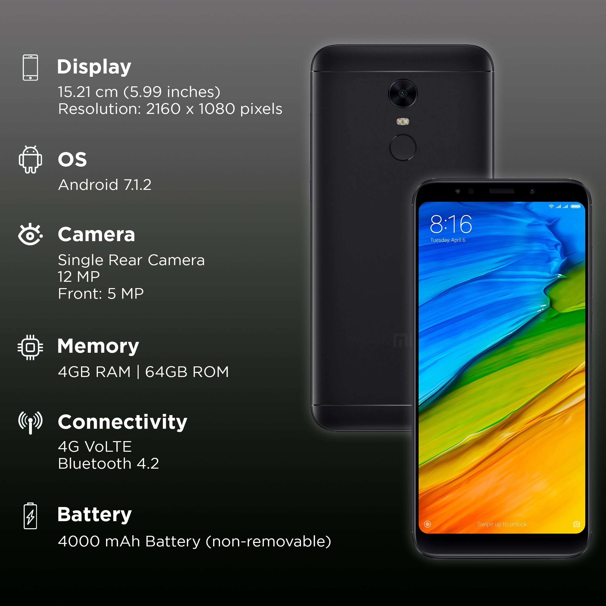 Refurbished Redmi Note 5 (4GB RAM, 64GB, Black)_2