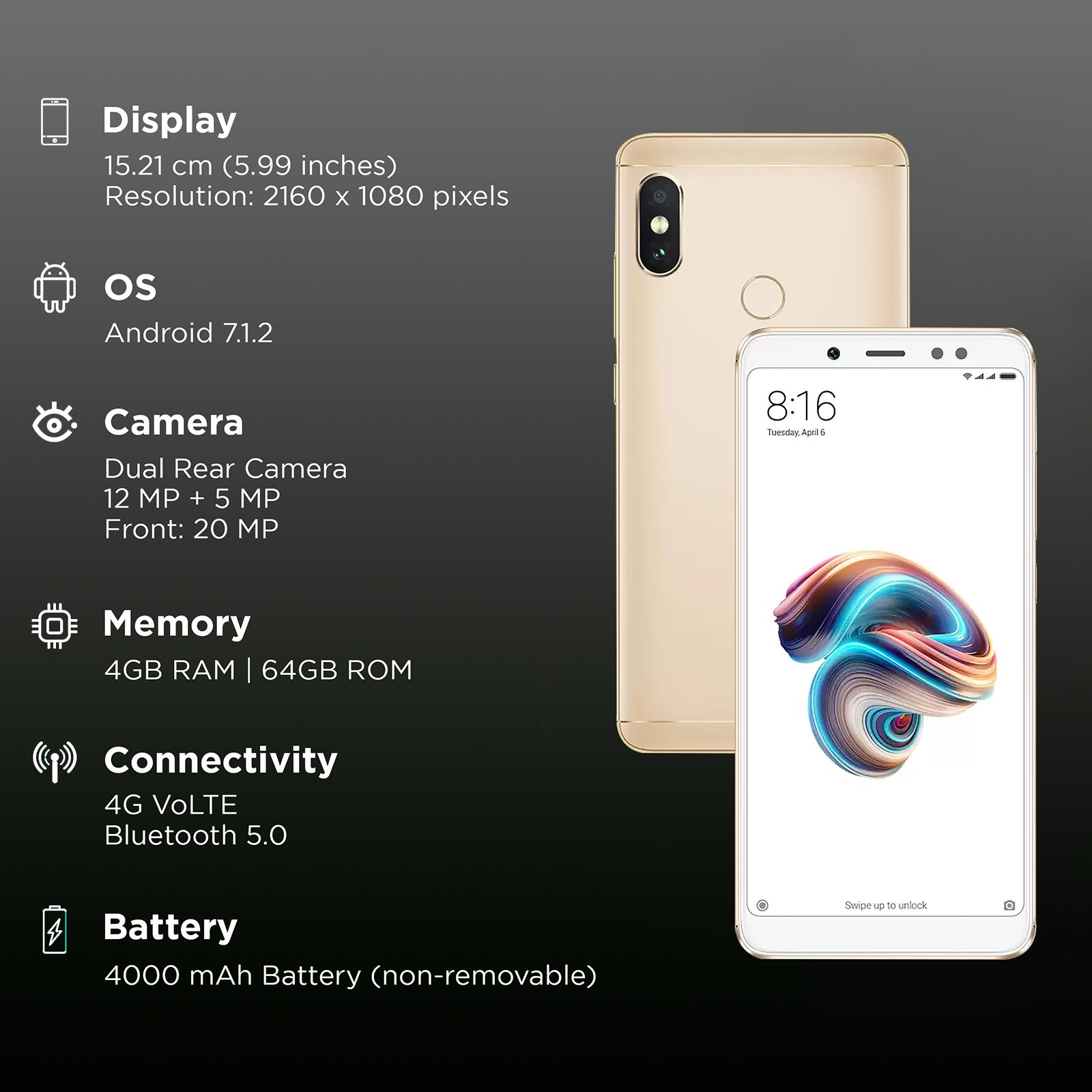 Refurbished Redmi Note 5 Pro (4GB RAM, 64GB, Gold)_3