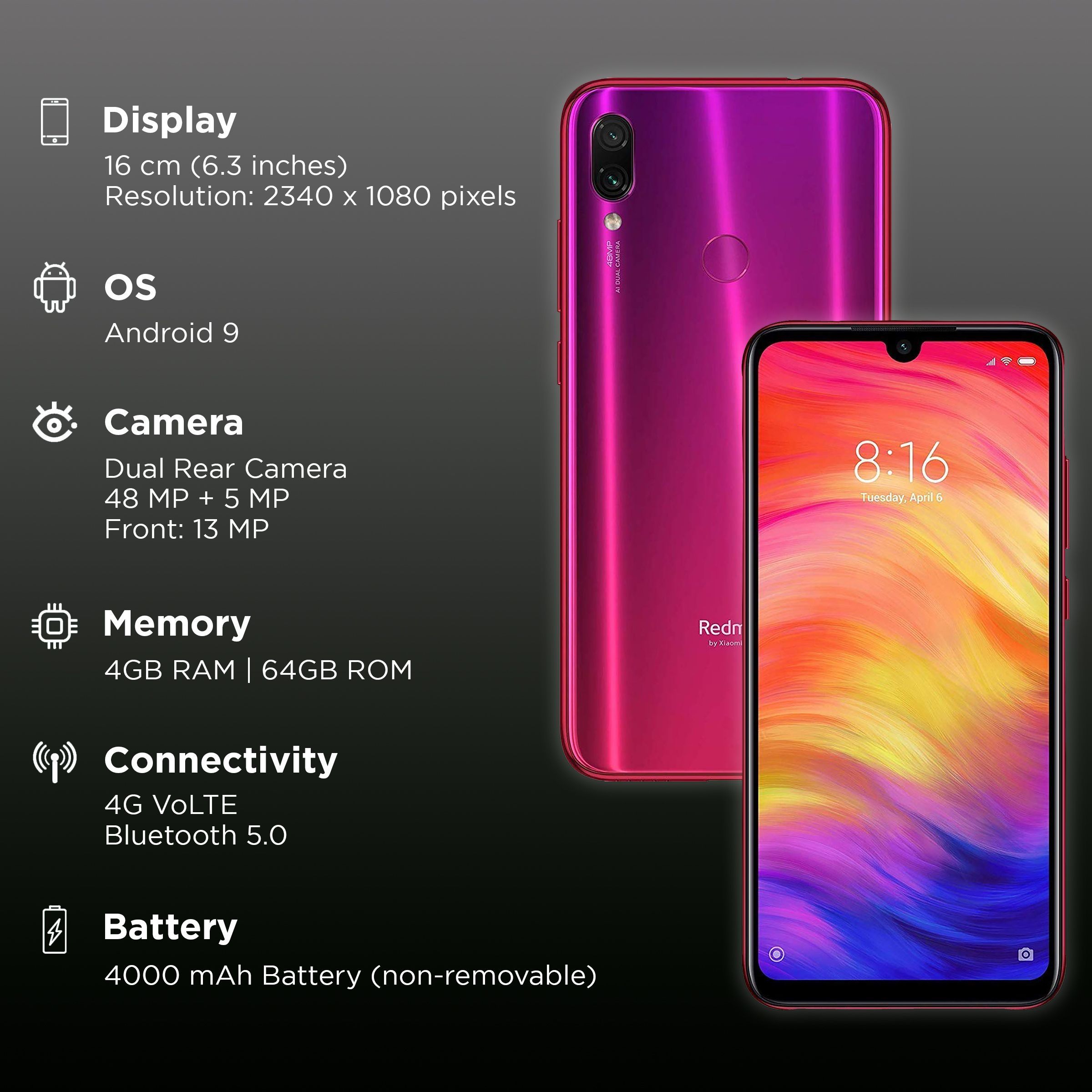 Refurbished Redmi Note 7 Pro (4GB RAM, 64GB, Red)_2