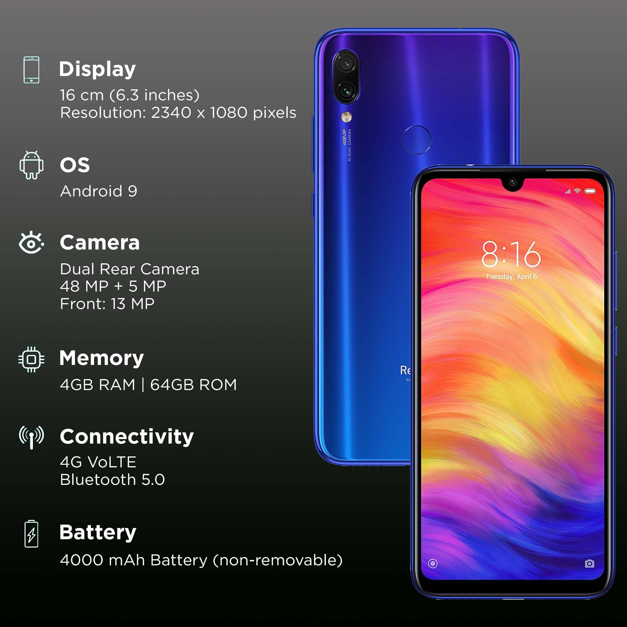 Refurbished Redmi Note 7 Pro (4GB RAM, 64GB, Neptune Blue)_3