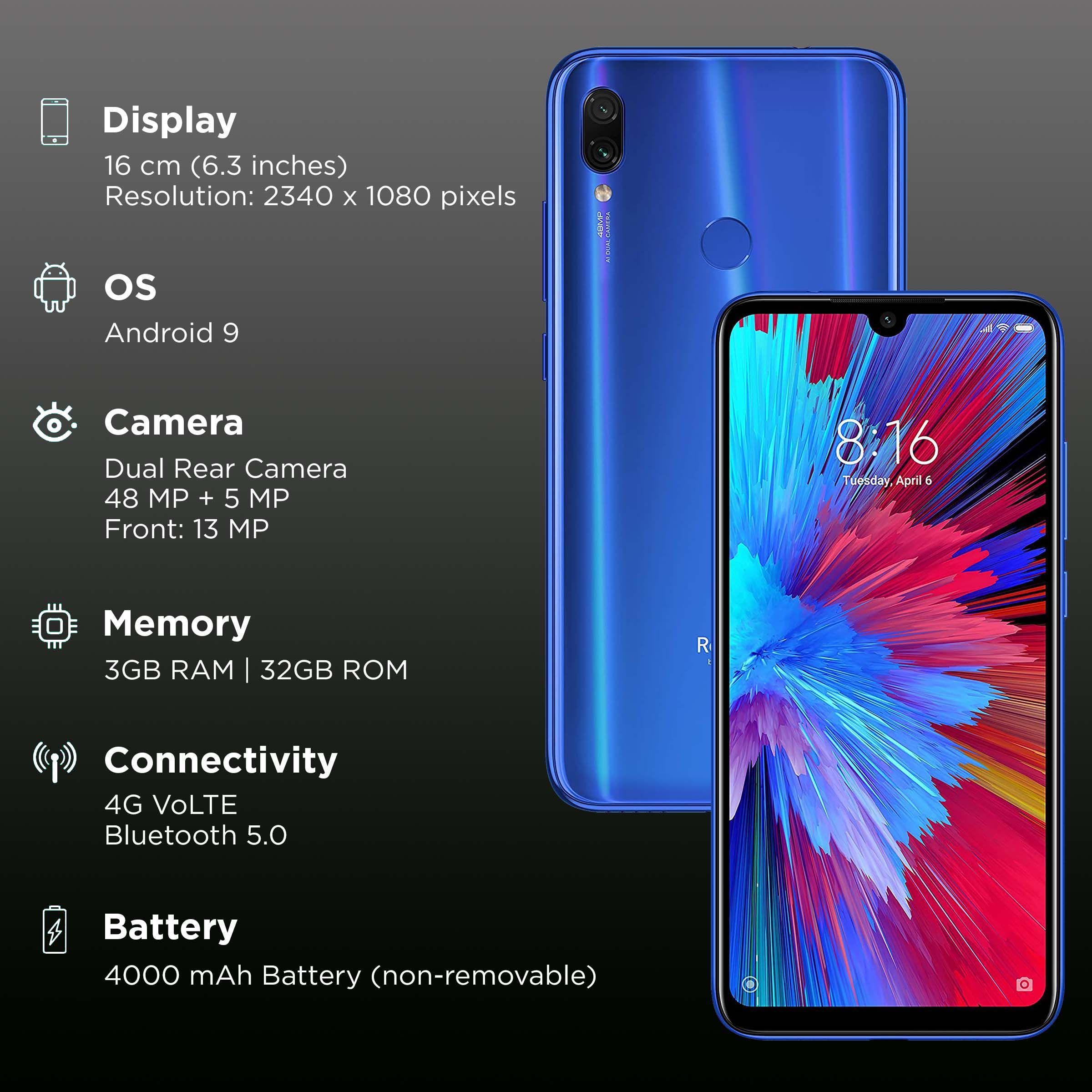 Refurbished Redmi Note 7S (3GB RAM, 32GB, Sapphire Blue)_2