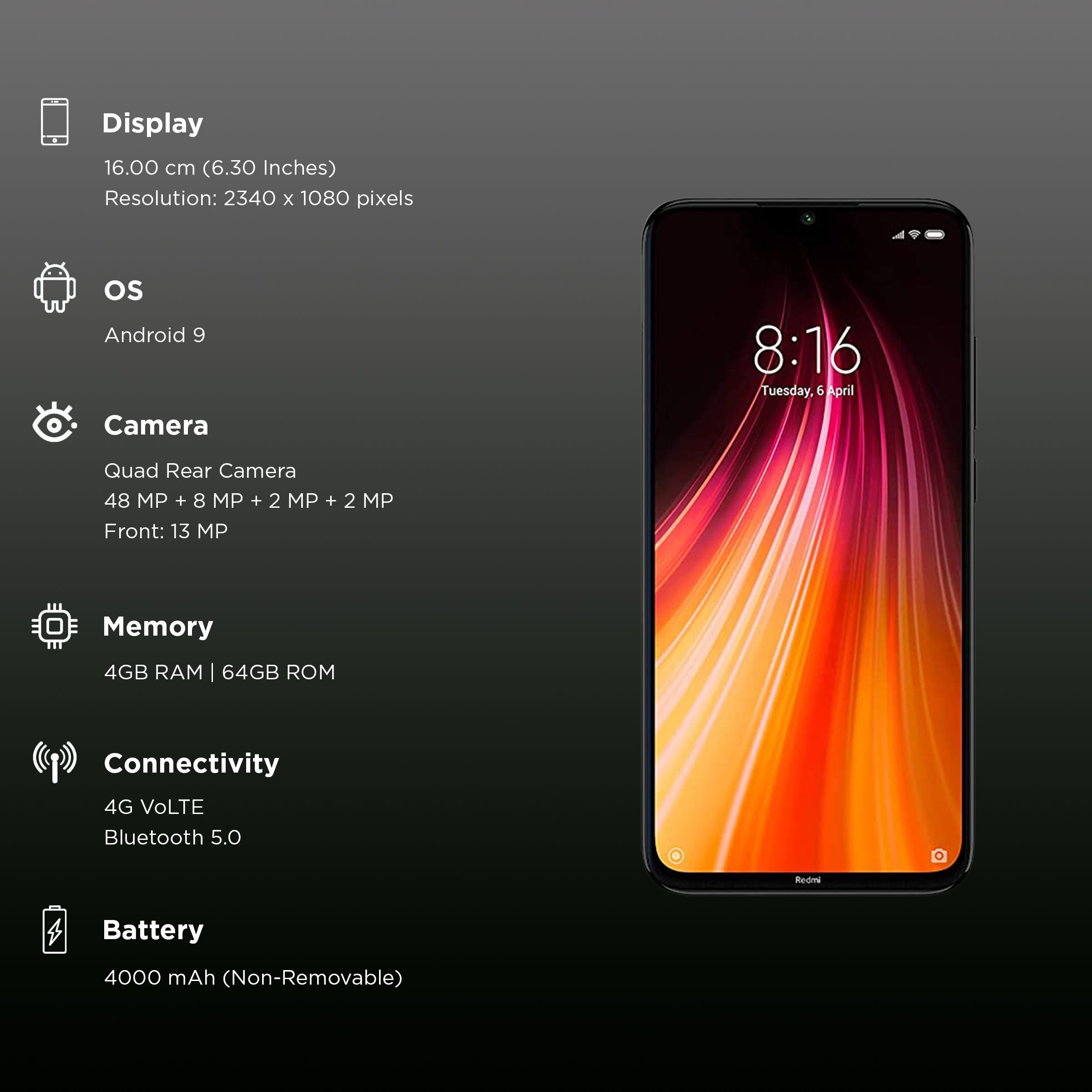 Refurbished Redmi Note 8 (4GB RAM, 64GB, Space Black)_3