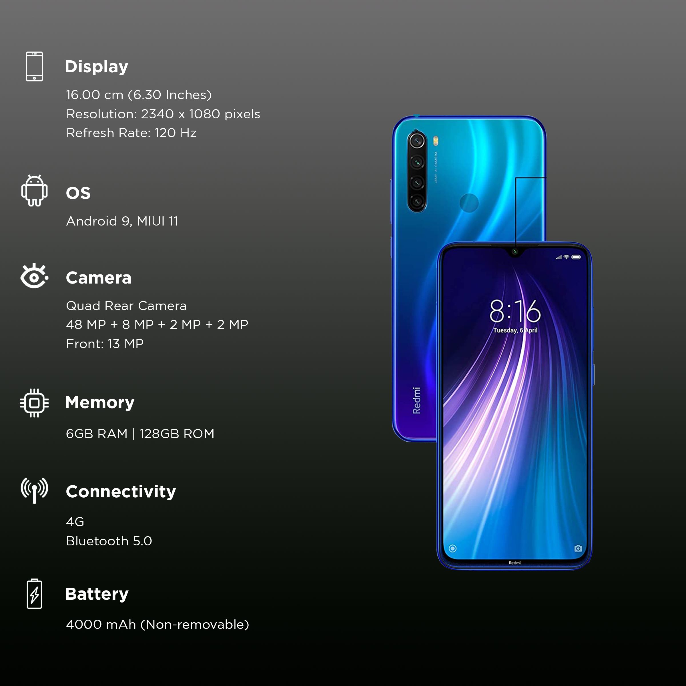 Refurbished Redmi Note 8 (6GB RAM, 128GB, Neptune Blue)_3