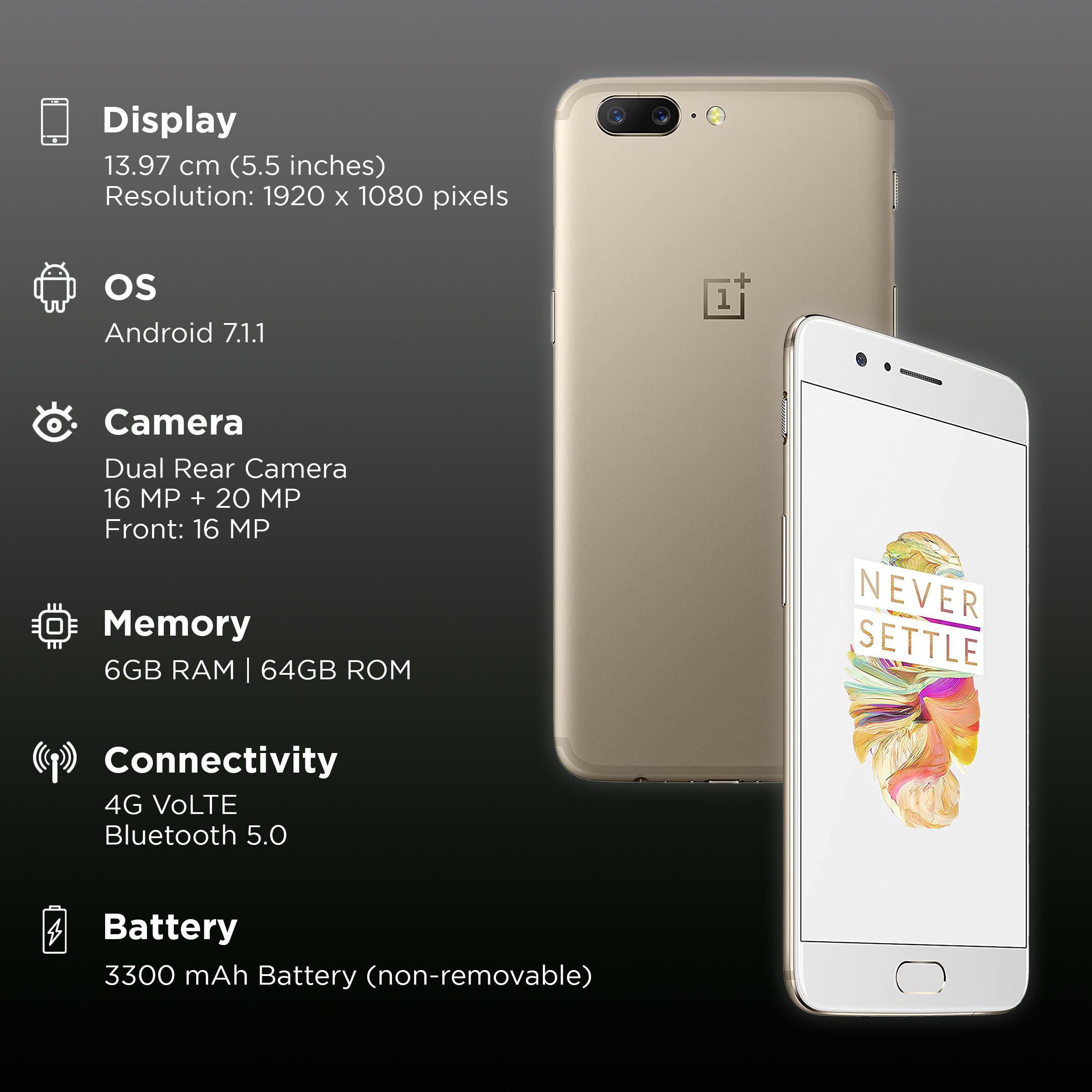 Refurbished OnePlus 5 (6GB RAM, 64GB, Midnight Black)_2