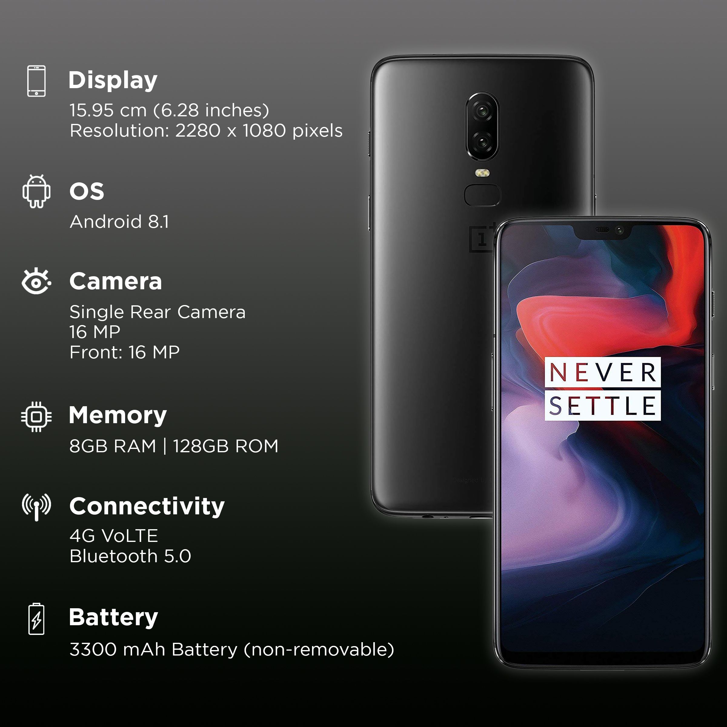 Refurbished OnePlus 6 (8GB RAM, 128GB, Mirror Black)_2
