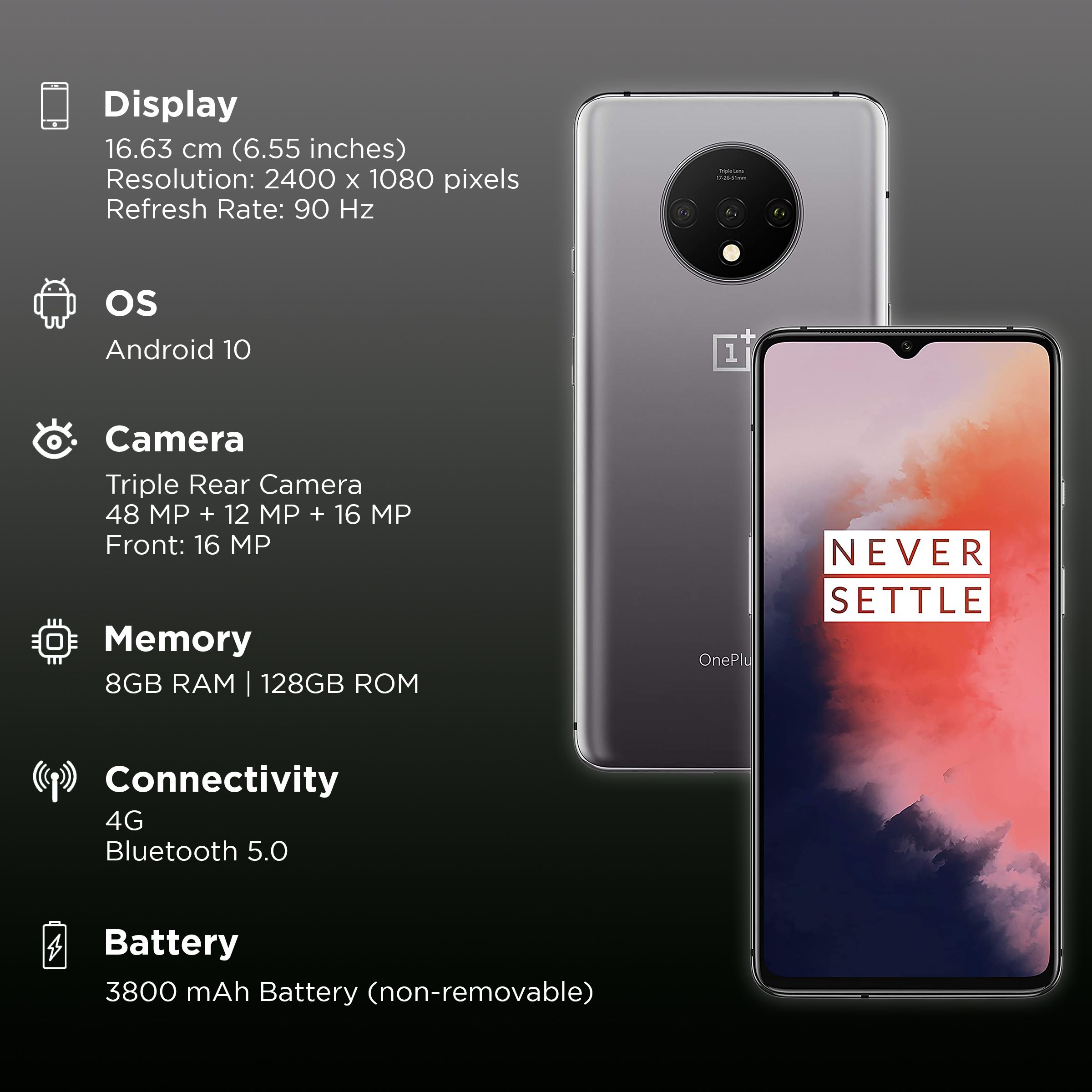 Refurbished OnePlus 7T (8GB RAM, 128GB, Frosted Silver)_3