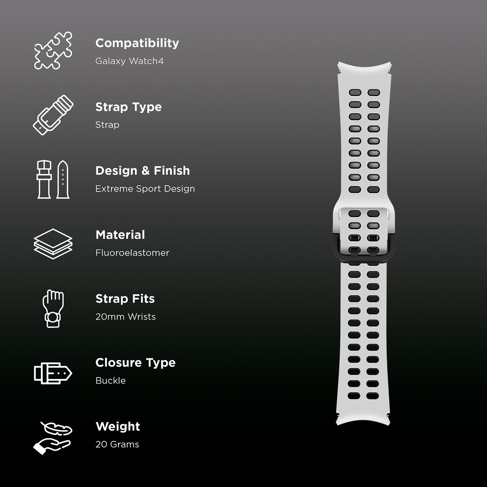 SAMSUNG Extreme Silicon Sport Band for SAMSUNG Galaxy Watch 4 (20mm, M / L) (Breathable Fabric, White)_2