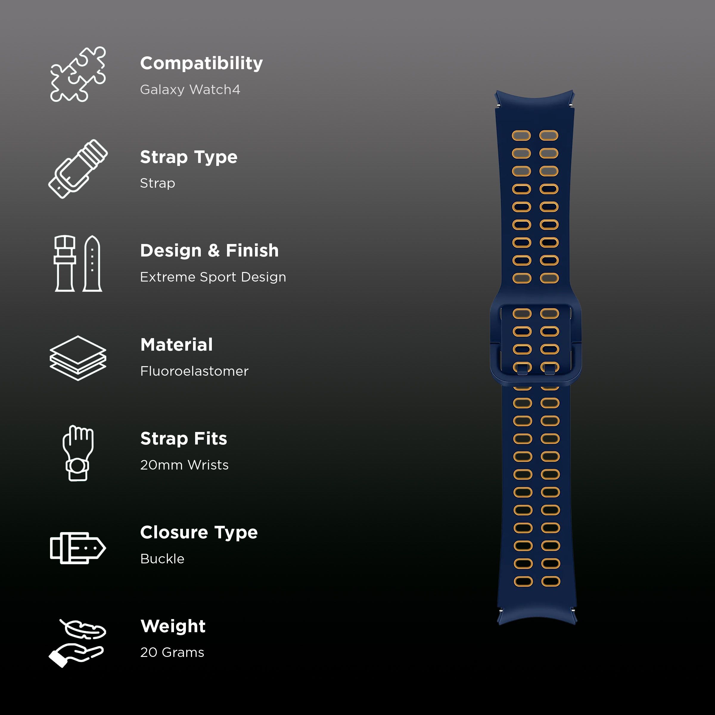 SAMSUNG Extreme Silicon Sport Band for SAMSUNG Galaxy Watch4 & Watch4 Classic (20mm, M / L) (Breathable Fabric, Navy)_3