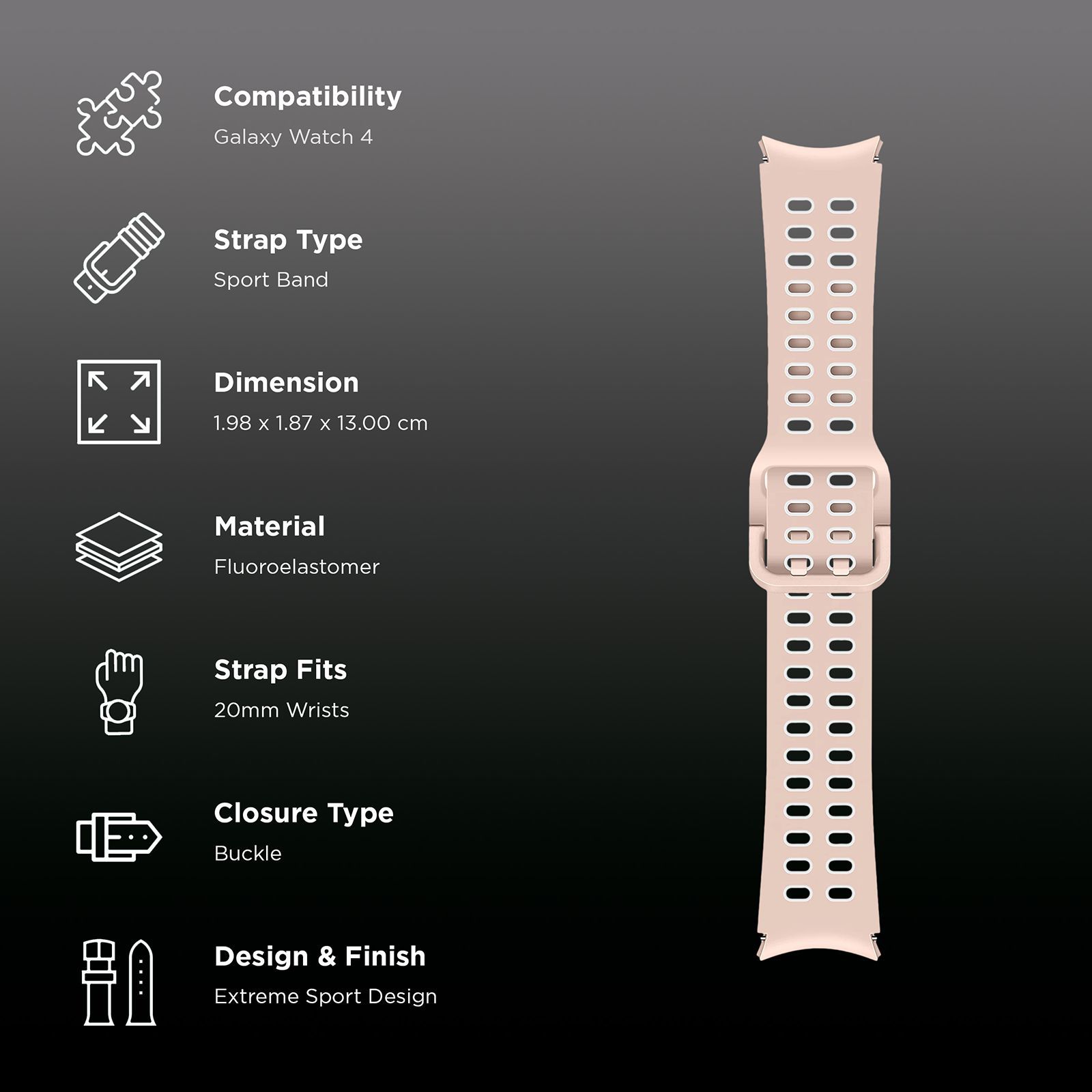 SAMSUNG Extreme Silicon Sport Band for SAMSUNG Galaxy Watch4 & Watch4 Classic (20mm, M / L) (Breathable Fabric, Pink)_2