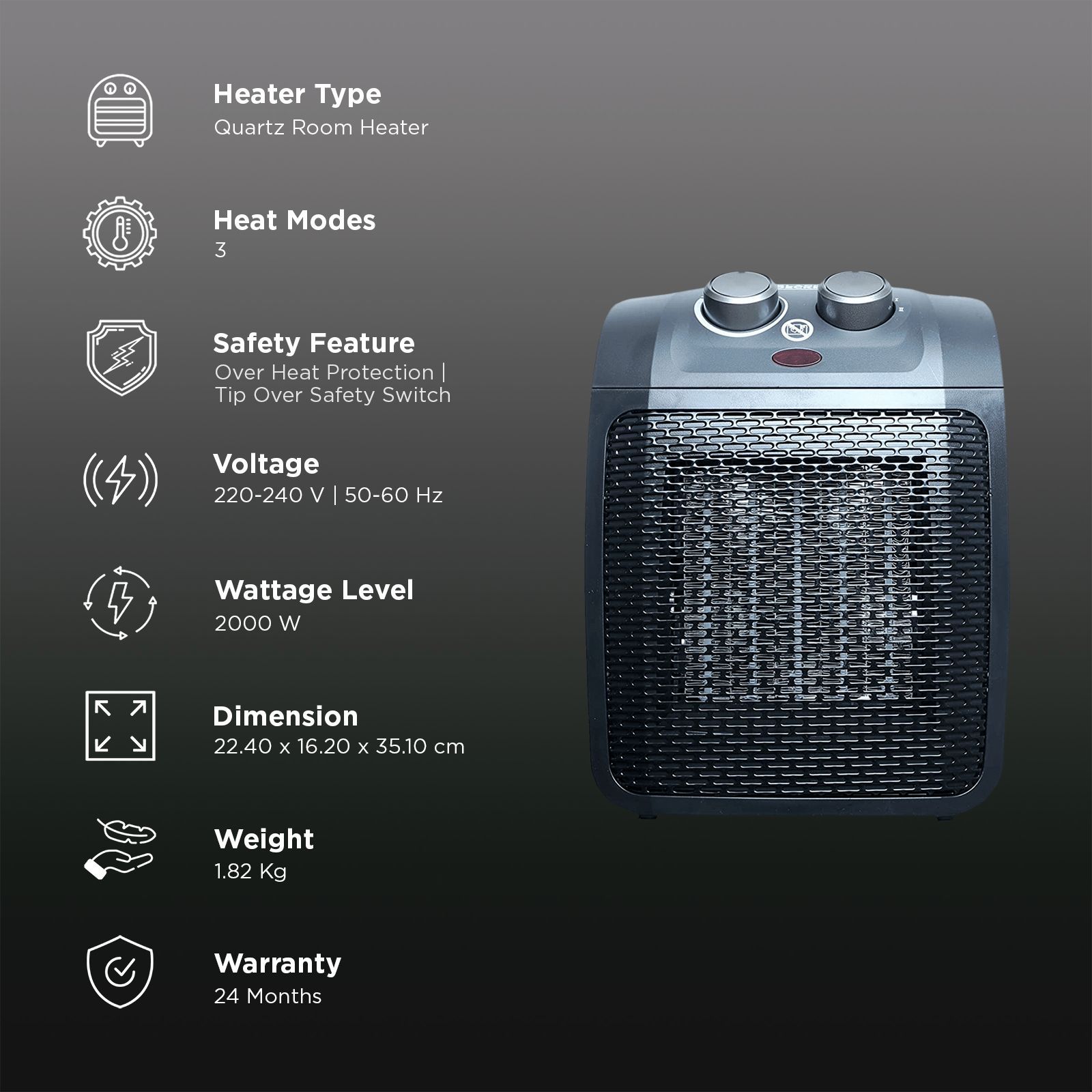 BLACK & DECKER BXSH2001IN  2000W Quartz Room Heater with Auto Revolving Heater (Oscillation Function_3